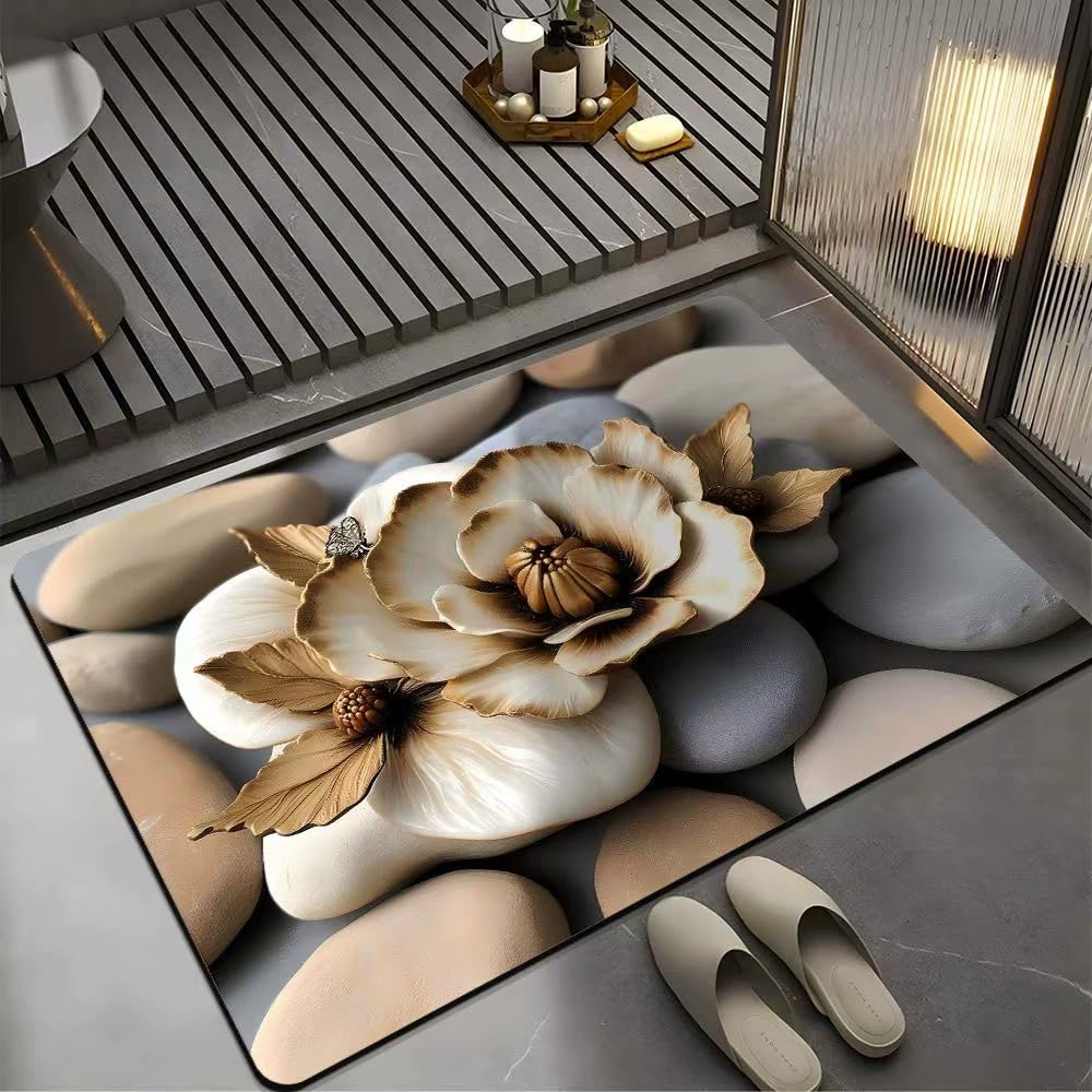 3D Realistic Pattern Non-Slip Absorbent Mat,Safe,Slip-Resistant,Quick-Drying,Diatomaceous Earth Bath Mat,Super Absorbent for Bathroom Kitchen Door Mat