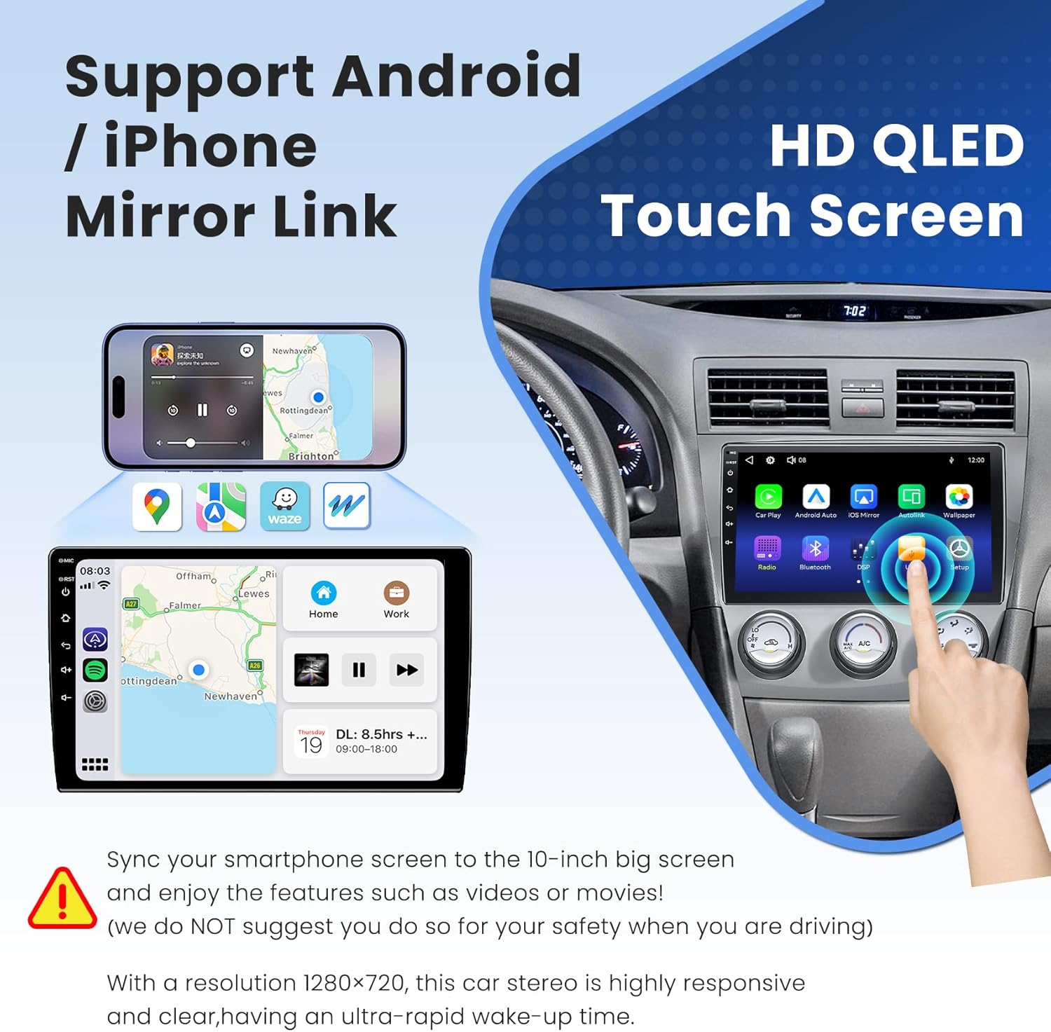 Car Radio Stereo for Toyota Camry 2006-2011 with Manual AC (Without JBL Sound System), Support Wireless Carplay/Android Auto/Mirrorlink, 10 Inch QLED Touchscreen with Bluetooth,FM Radio