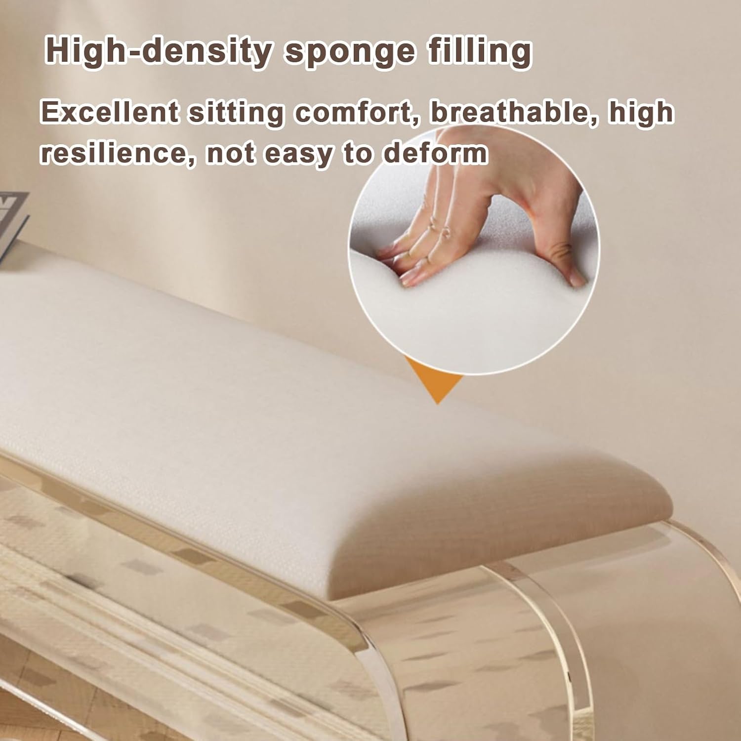 Entryway Bench，Acrylic Bench，End of Bed Bench Window Bench，Upholstered Dining Bench,with Armless Design and Short Height, for Dining Room, Living Room, Hallway, Kitchen, Entryway(Gray,60 * 35 * 45cm)