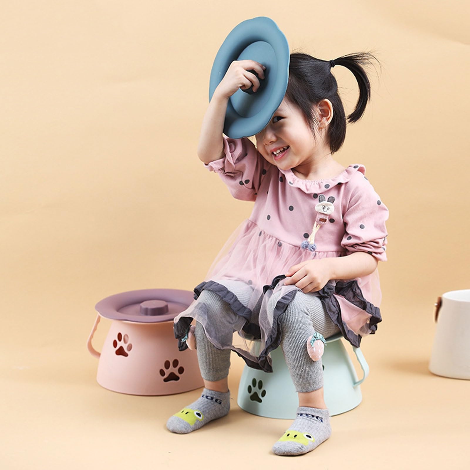 Vaso da Notte, Vaso da Camera for Adulti e Bambini, Padella for WC Portatile con Coperchio Maniglia, vasino for orinatoio sputacchiera, Secchio Domestico Multifunzionale(Pink)