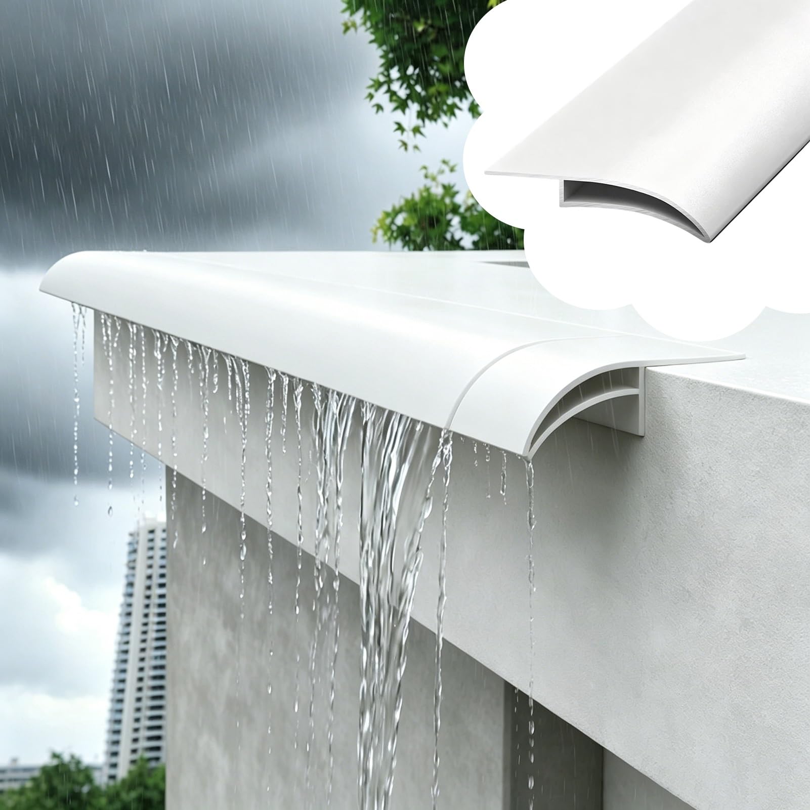 Viiguiy White 2In Wide Outdoor Wall Edge Drip Strip For Flat Roofs Eaves, Aluminum Rain Diversion Profile, Stops Rainwater Backflow Eaves Drip Line Deflector(,L2.2m/7.2Ft)