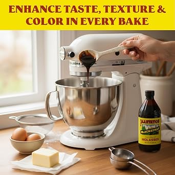 Plantation Blackstrap Molasses 15 oz Unsulphured Blackstrap Molasses, Rich Natural Sweetener for Baking, BBQ, Baked Beans, Gingerbread & Beverages