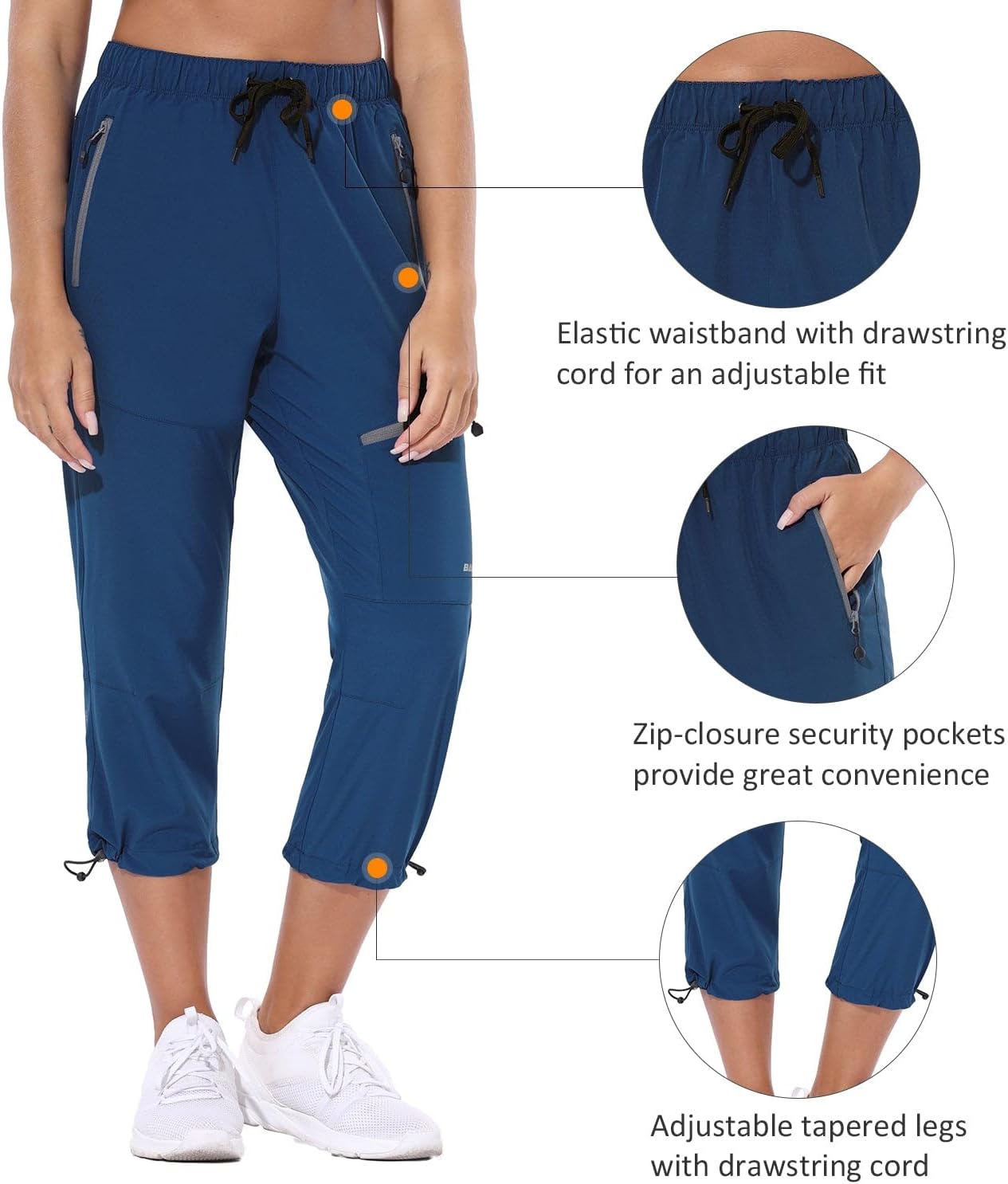 baleaf Women's Hiking Cargo Capris Outdoor Lightweight Water Resistant Pants UPF 50 Zipper Pockets - Image 4