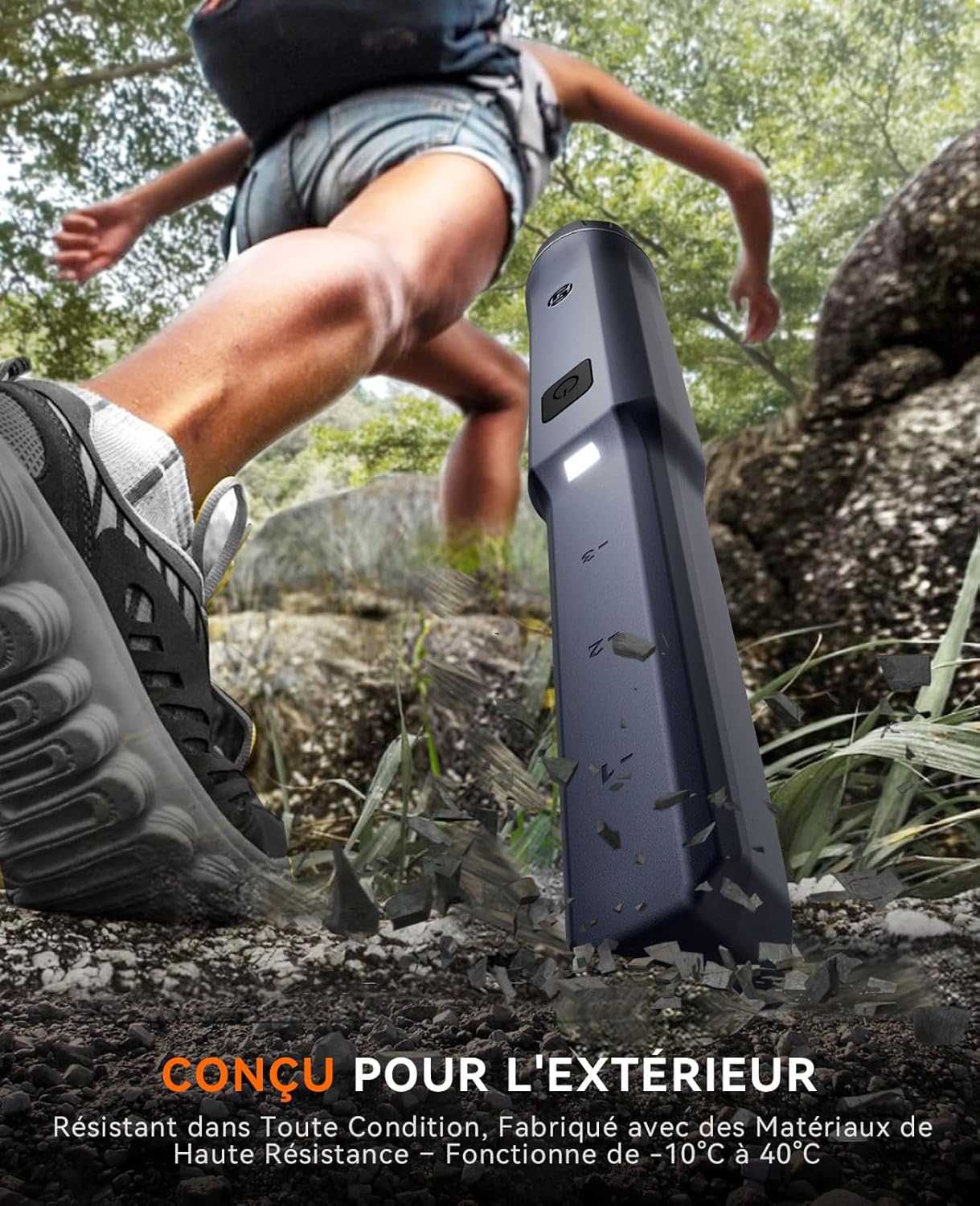 SUNPOW Pinpointer being used outdoors, showing durability against impacts