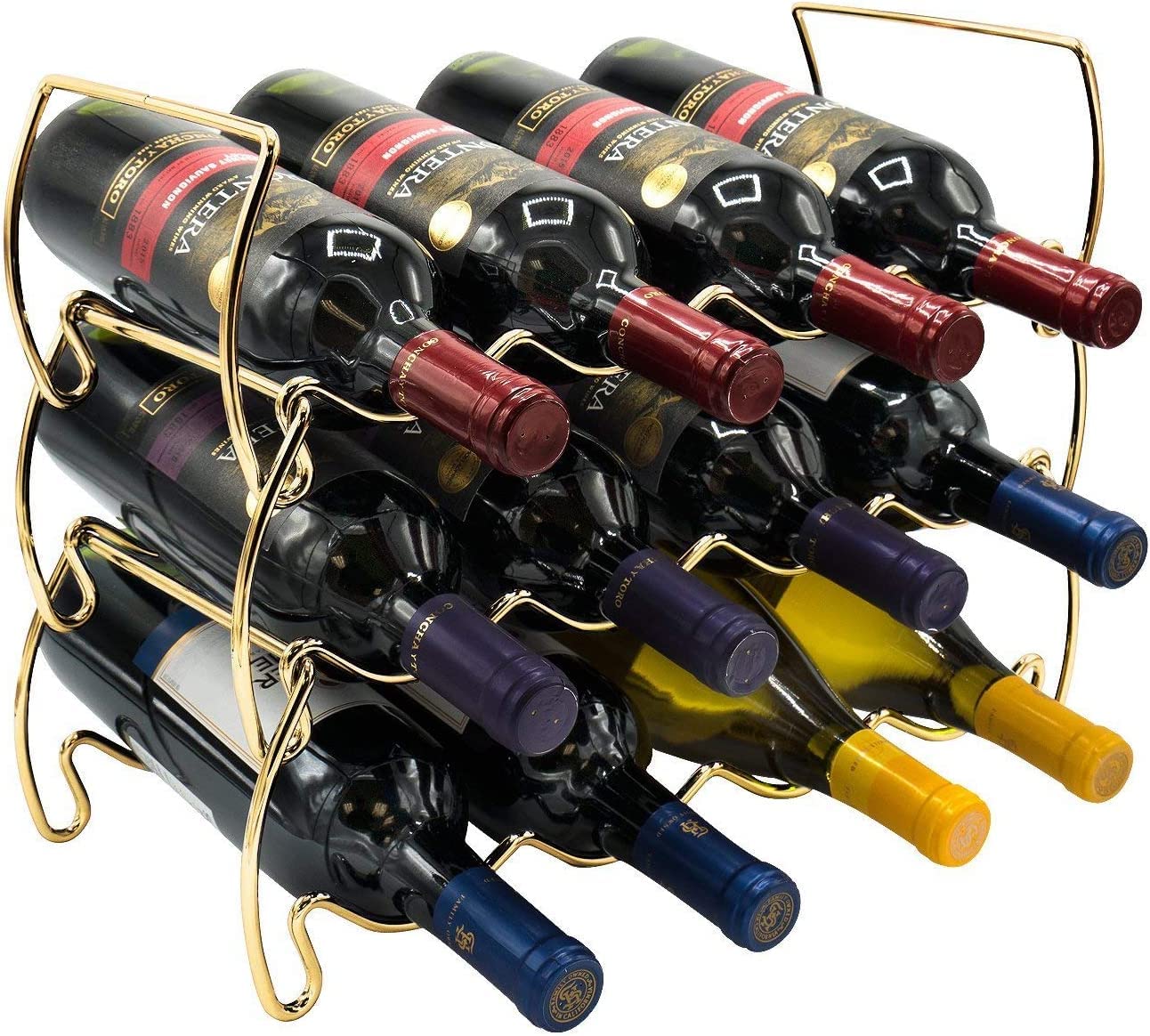 Lavish Craft 3-Tier Stackable Wine Rack - Classic Style Wine Racks for Bottles - Perfect for Bar, Wine Cellar, Basement, Cabinet, Pantry, etc - Hold 12 Bottles, Metal (Gold)-image-23