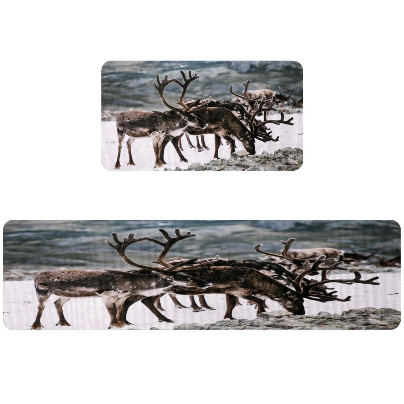 Lot de 2 tapis de cuisine antidérapants et lavables en forme de cerf pour sol