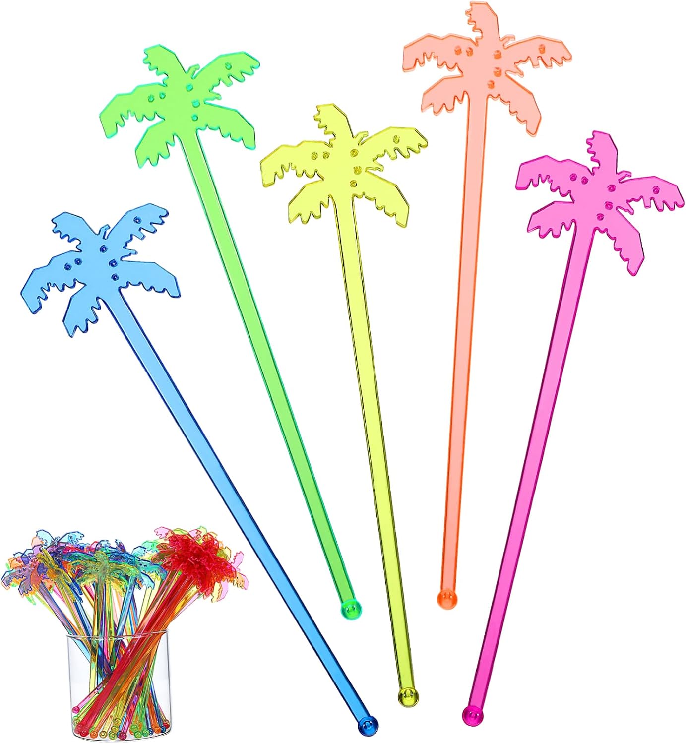 150Pcs Coconut Tree Shaped Decorative Swizzle Sticks Plastic Cocktail Stirring Sticks for Parties Bars and Home Use and Ergonomic Design