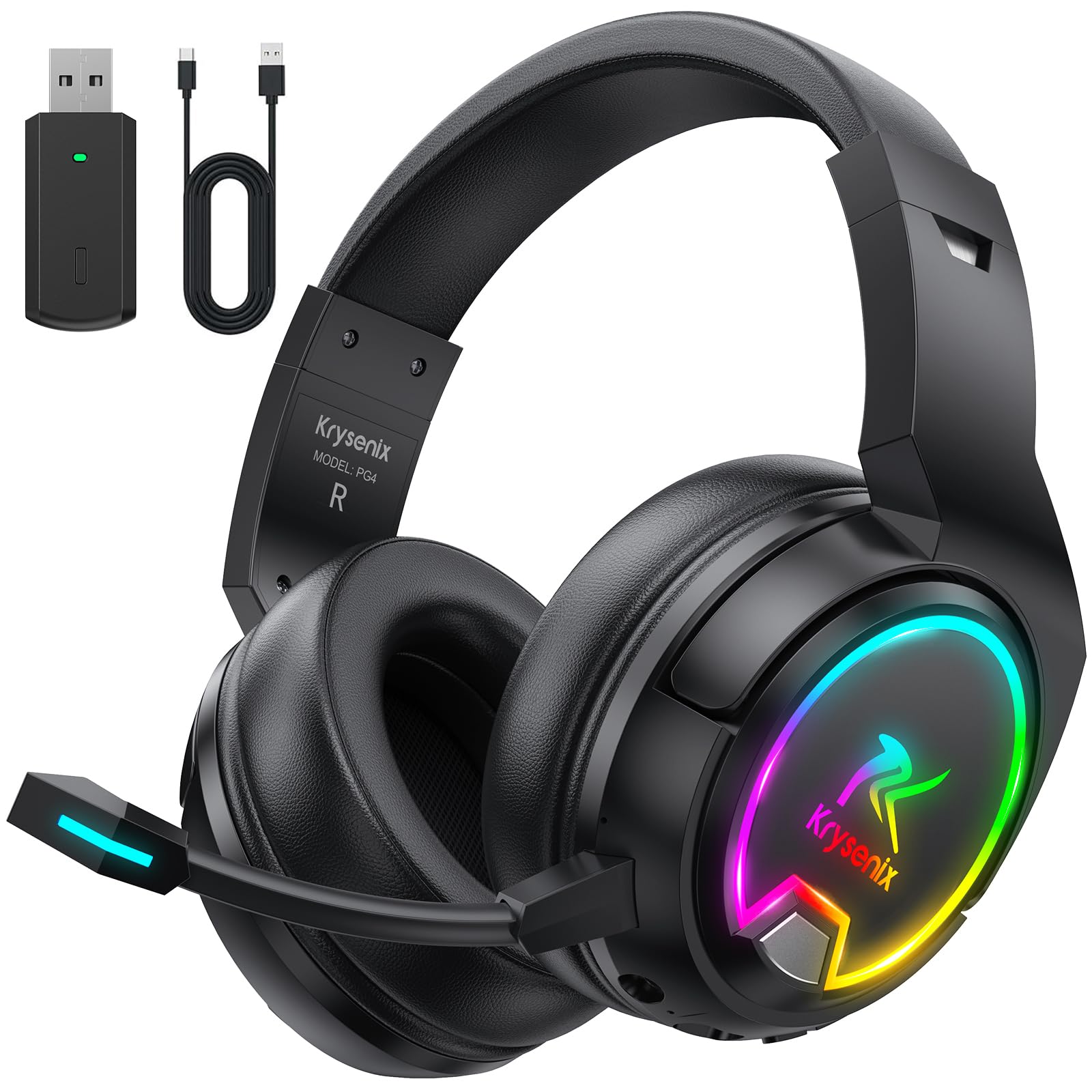 PG4 Gaming Headset Wireless für PS4  PS5  PC  Mac  Switch  48H 2.4GHz Gaming Headset mit Noise Cancelling Mikrofon  Kabelloses Bluetooth Headset mit LED-Lichtern  Surround Sound  Rußschwarz