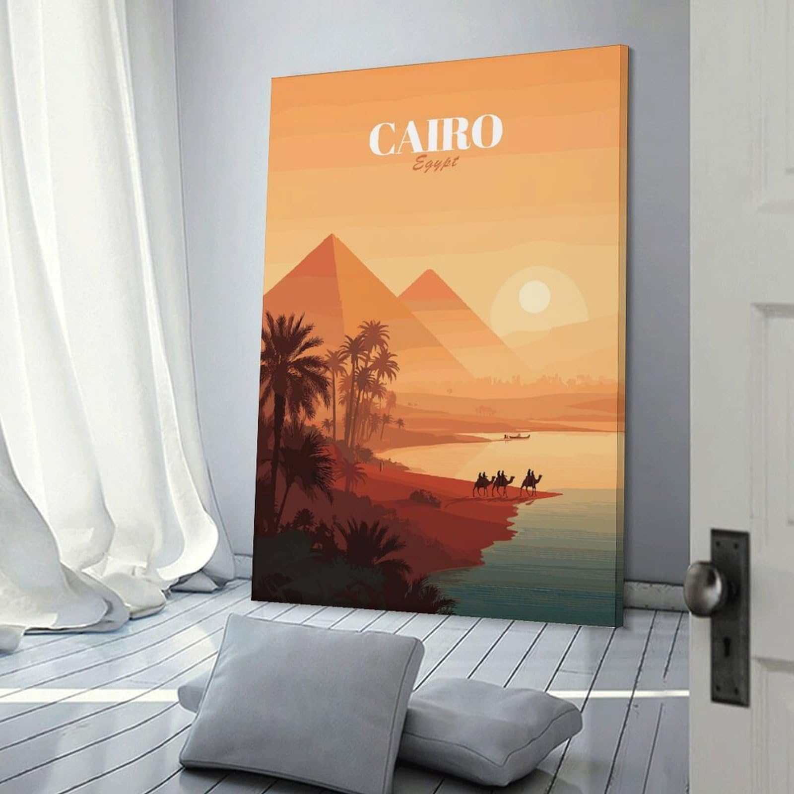 Junmoney Cairo Egypt Pyramids Desert Landscape Hanging Wall Art, 20x30inch(50x75cm), for Gallery Wall Decor And Room Displays, Home Wall Art for Statement Displays