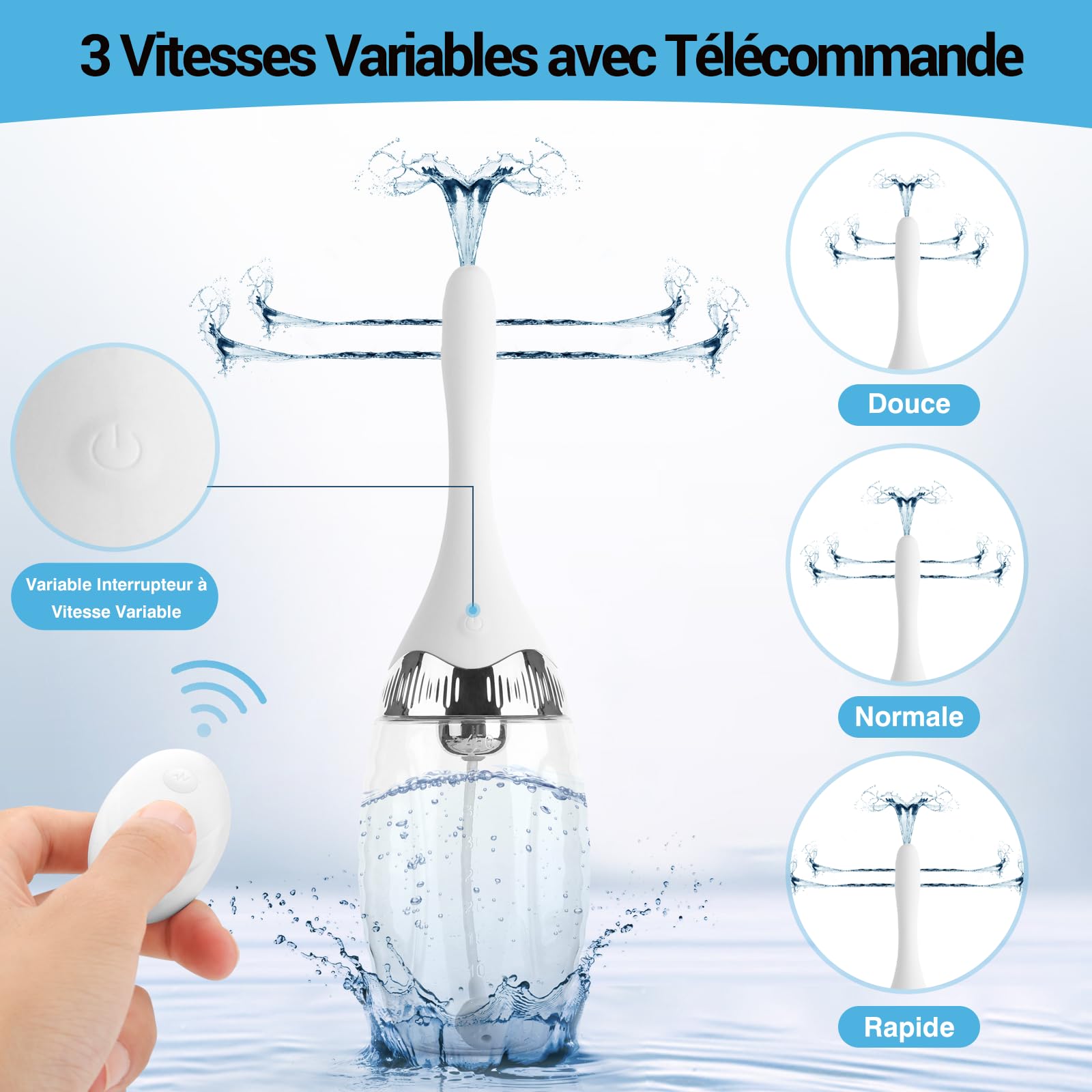 Kit de Lavement et Douche Vaginale par Tilcare - Douche Anale Electrique avec 3 Réglages de Vitesse et Télécommande - Lavements pour le Nettoyage du Côlon - Avec 15 Gants et une Serviette
