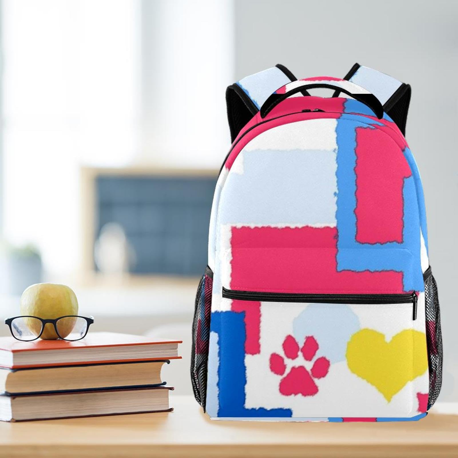 Zaino scolastico per uomini e donne, con impronte e scritta "Love", borsa per computer portatile, leggera, zaino casual per libri