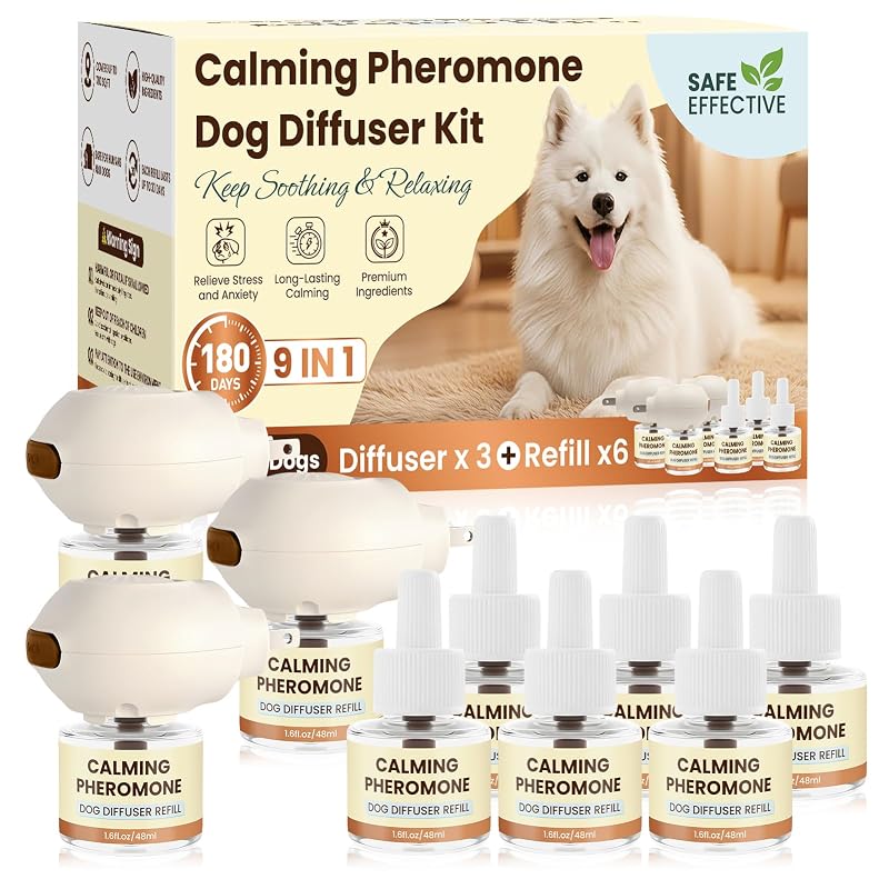 Difusor de feromônios para cães Watvsk, sem odor, com cabeça ajustável, kit com 3 difusores e 6 refis (180 dias)