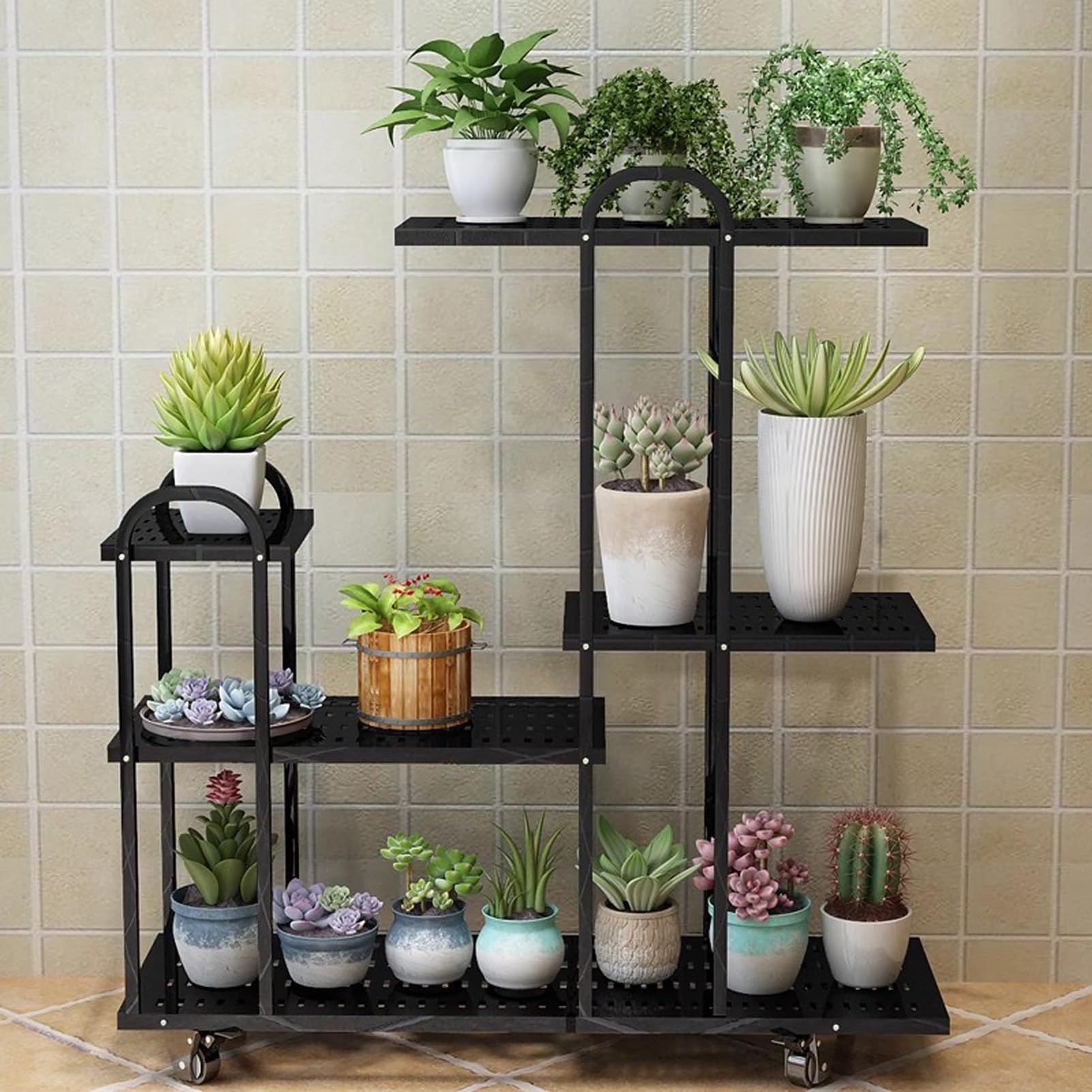 Support à plantes moderne en métal durable avec étagère d'angle mobile