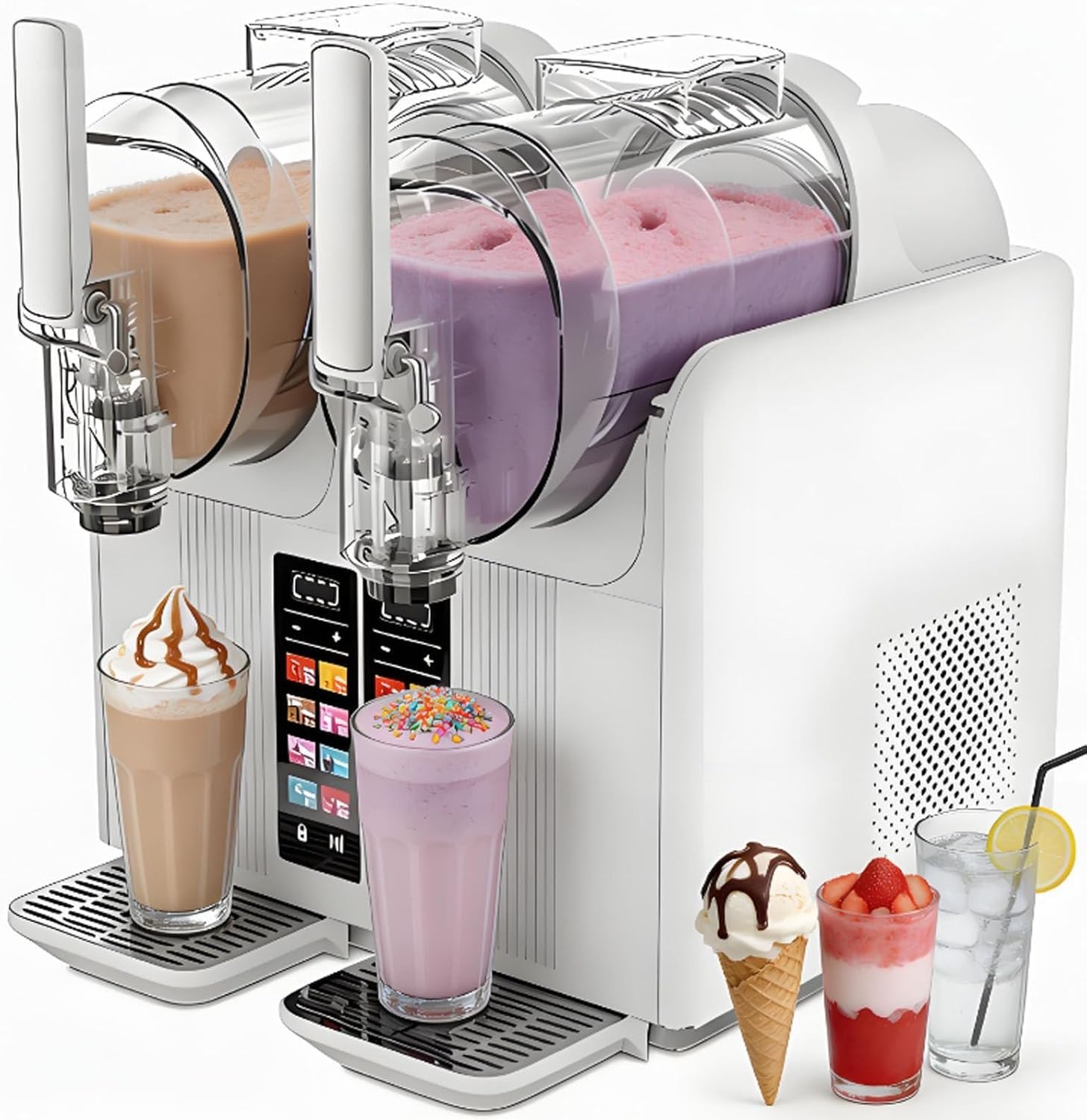 Máquina Para Granizados De Doble Depósito, Con 7 Programas Preestablecidos De Un Solo Toque, Limpieza Automática Y Bloqueo Seguridad Para Margaritas Heladas, Cócteles, Batidos Y Helados(White)