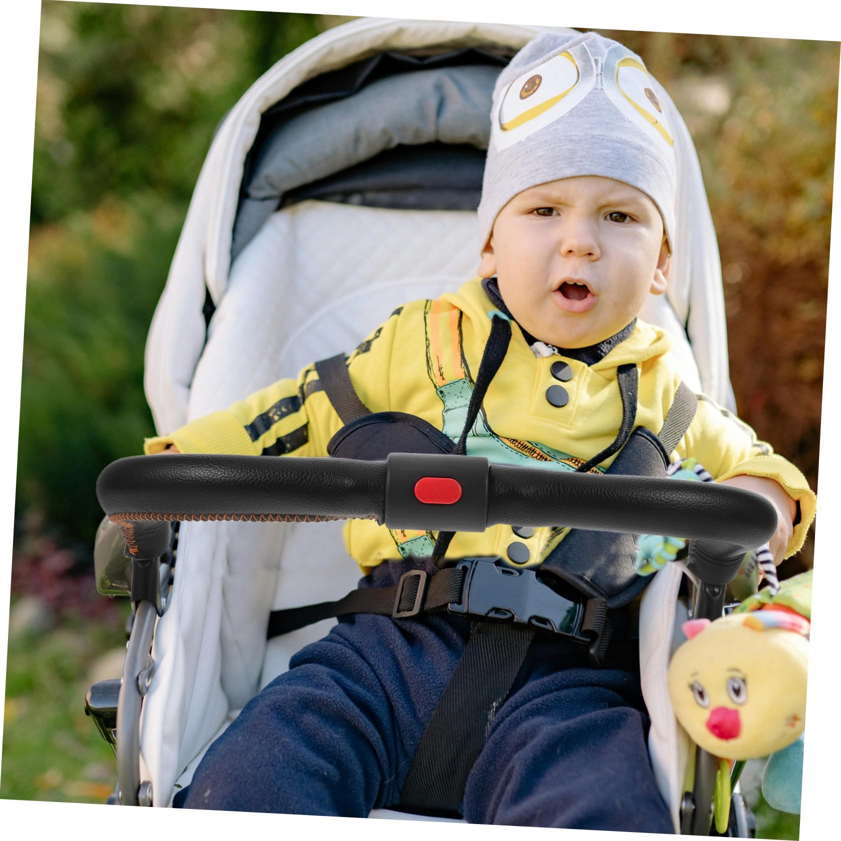 Kinderwagen Armlehne Abnehmbare Sicherheitsbügel aus PU Leder Komfortabler Schutzbügel für Kleinkinder Stroller Zubehör mit Stil und einfacher Handhabung