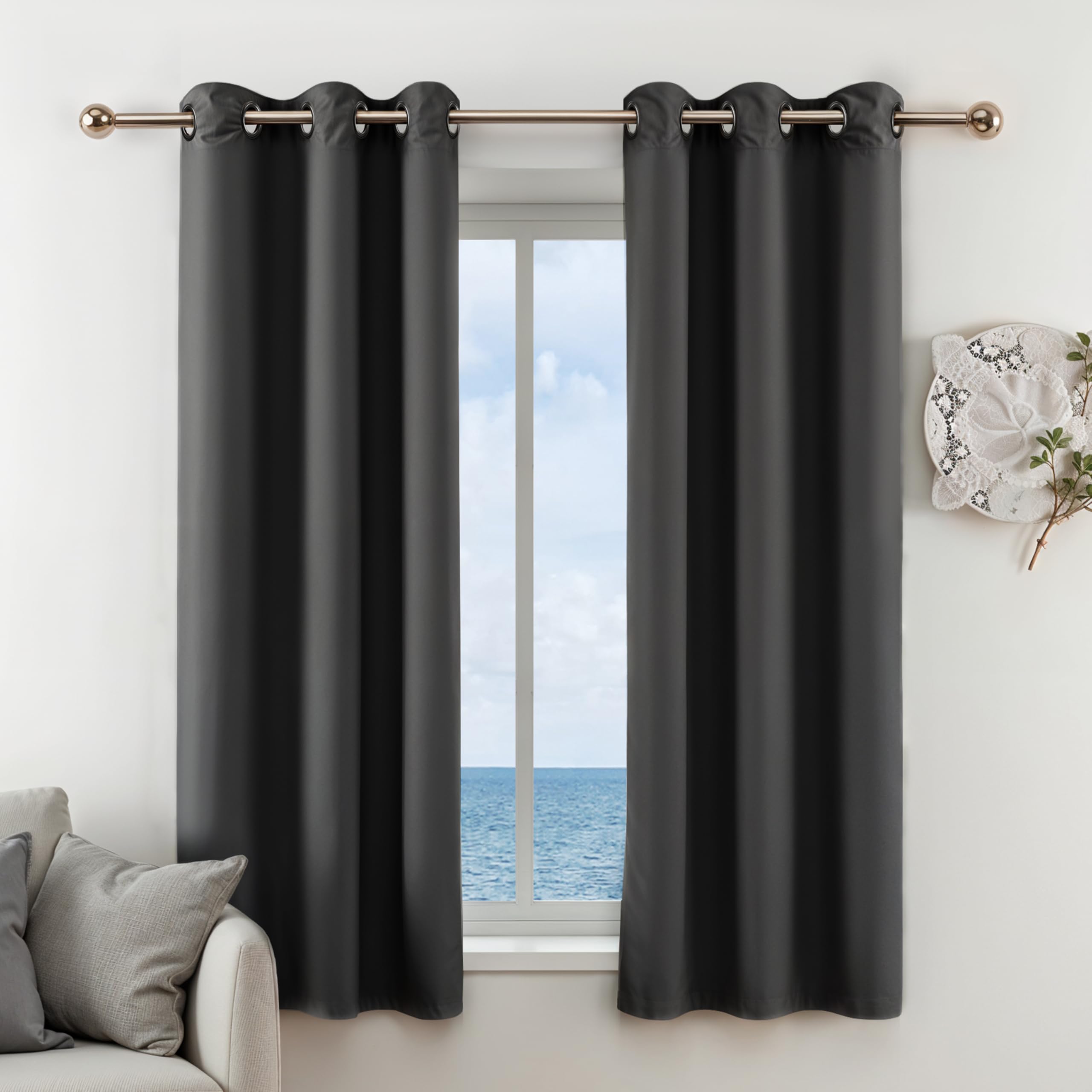 Rideaux occultants noirs 106x160 cm à œillets lot de 2