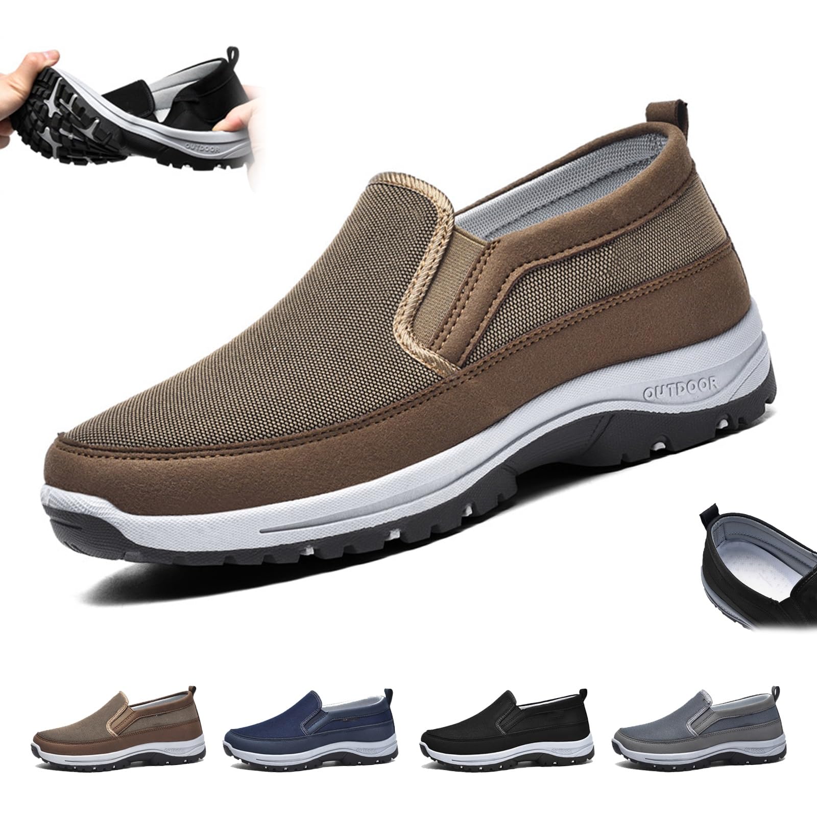 Mocassins En Maille Pour Homme Respirants, Légers, Antidérapants, Tige Basse Avec Soutien De La Voûte Plantaire, Chaussures De Marche Orthopédiques, Caractéristiques Simples, Chaussures De Travail De