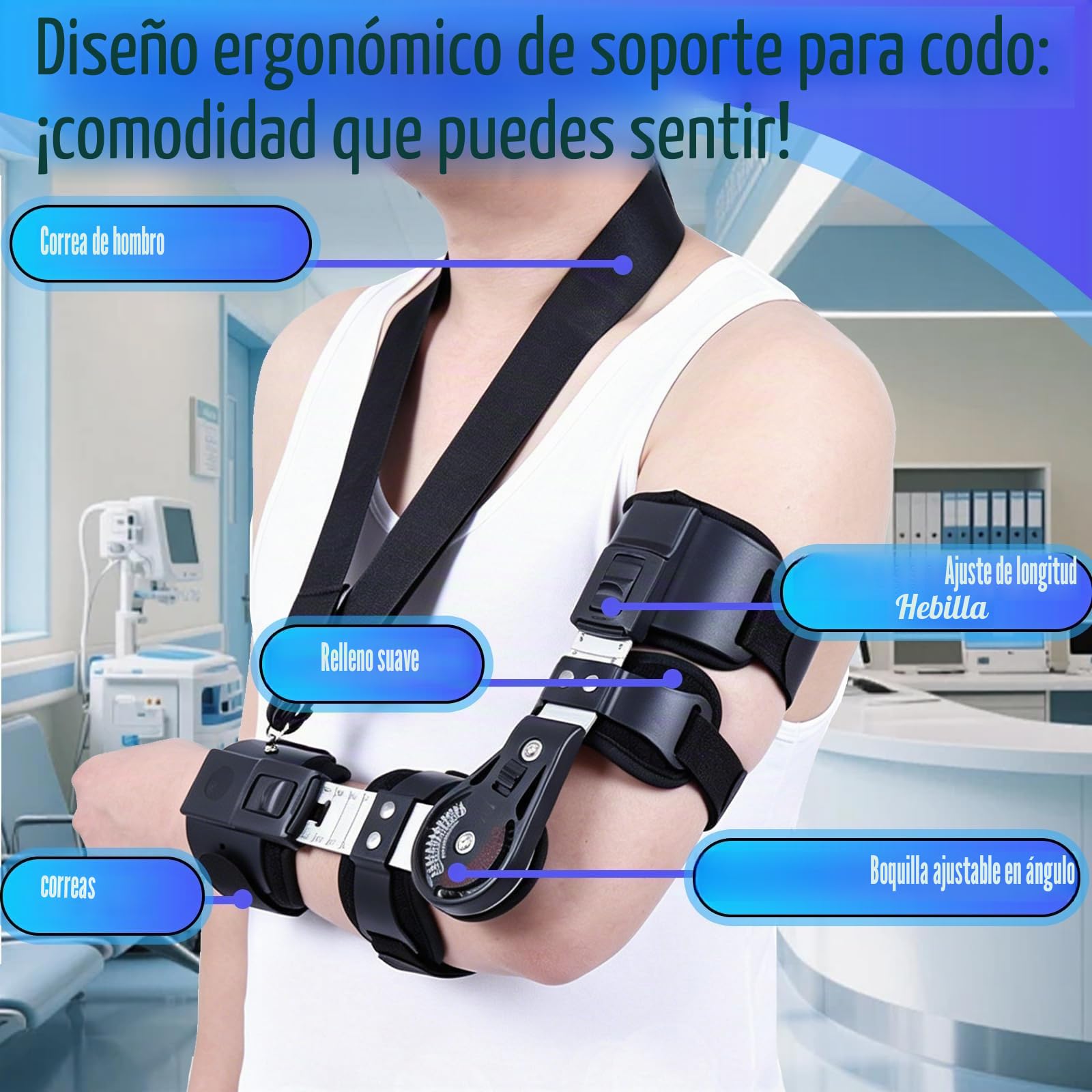 Ortesis de codo, con cierre rápido preciso ajustable multiángulo longitud regulable para lesiones postoperatorias del brazo férula de rehabilitación para fractura de húmero luxación lado izquierdo