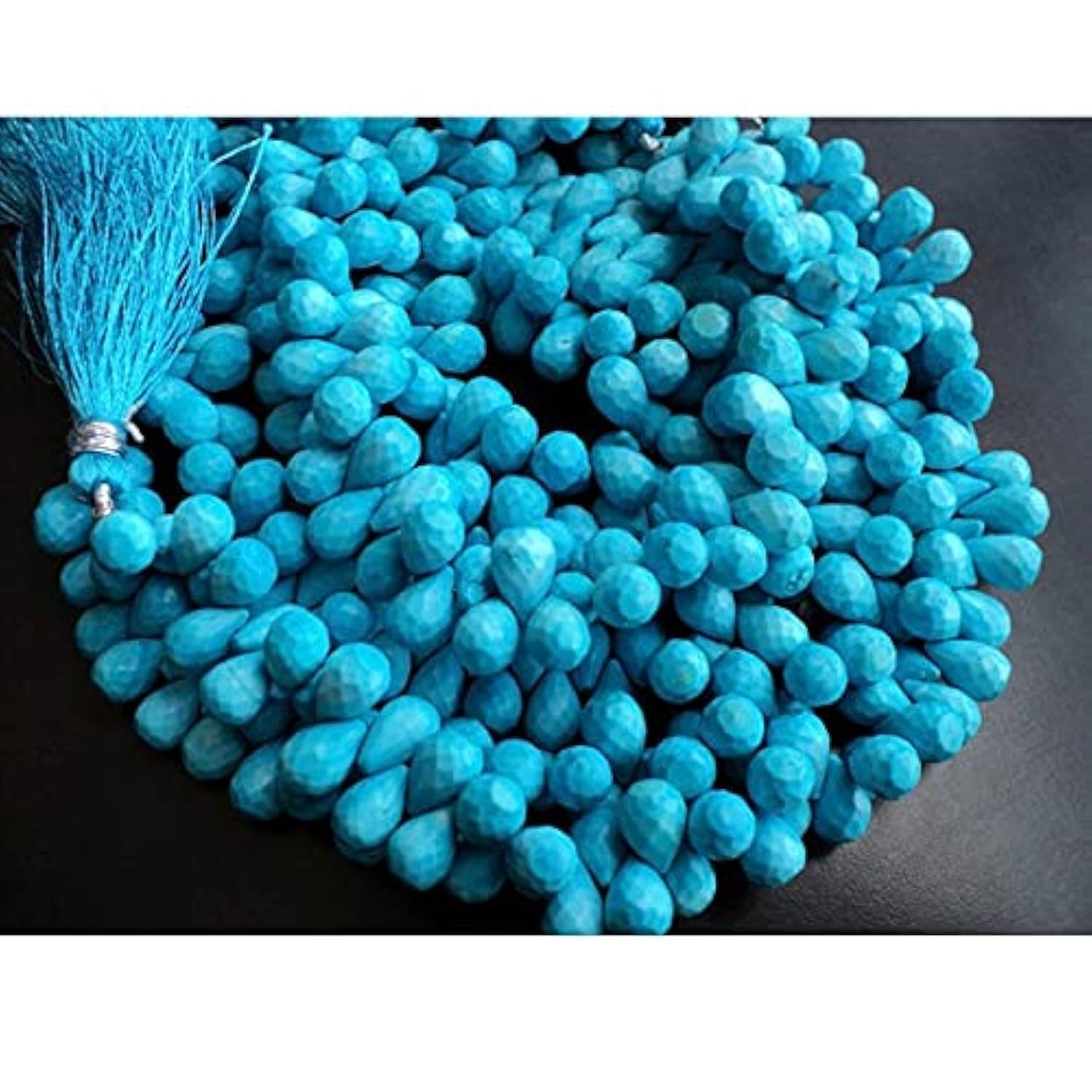LKBEADS Turquoise Faceted Briloletes/Tear Drop Beads/Chinese Turquoise - 7x10mm Each, 4 Inch