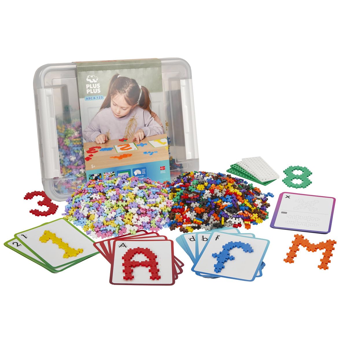 Plus-Plus - ABC & 123 Storage Box - 2000 pieces - Creative play, Building Blocks, Building, Development Toys for Kids, STEM, STEAM, Produced in Denmark