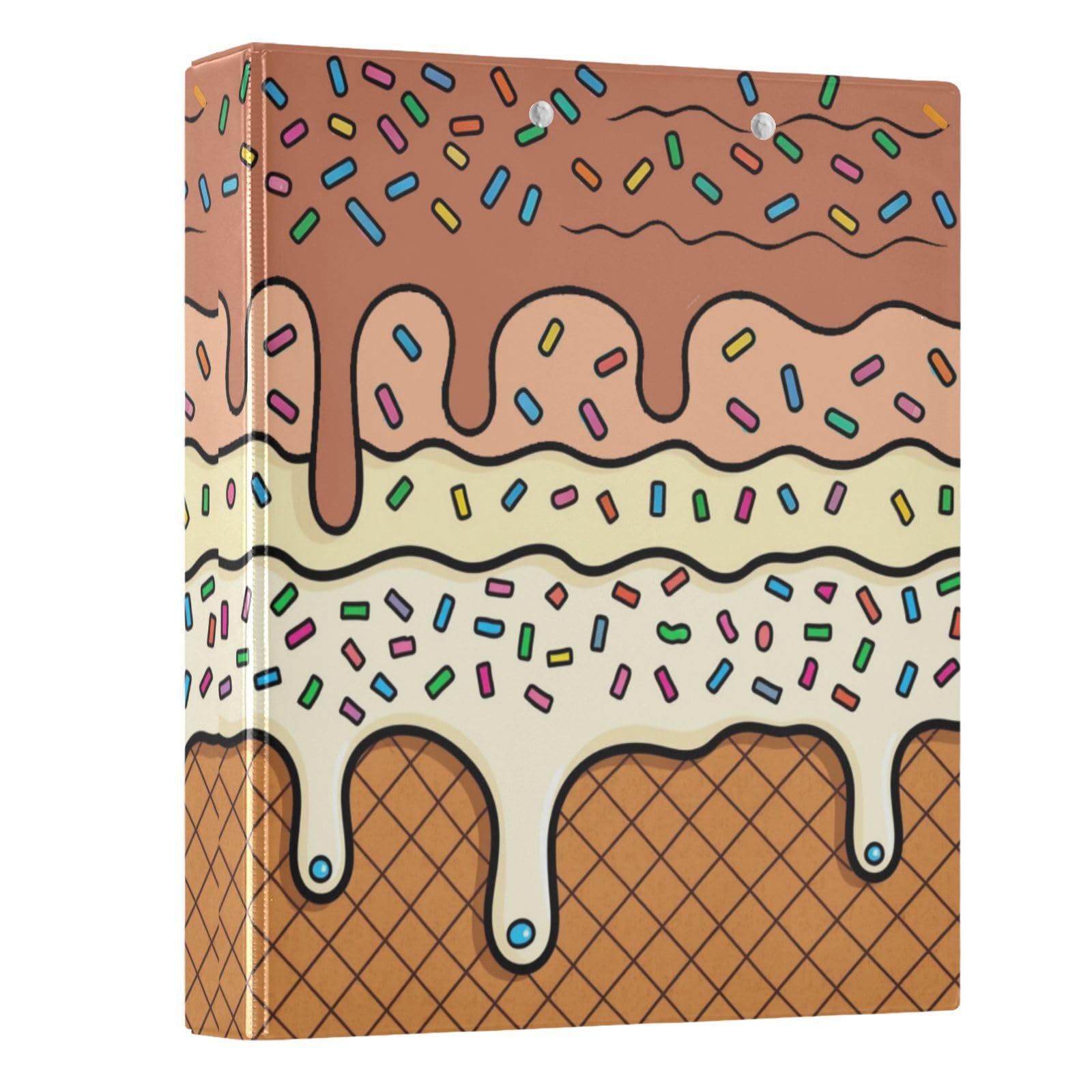 Kcldeci Hardcover 3-Ringbuch für Papier in Briefgröße, orange-weißes Eiscreme, 3,8 cm runde Ringe, Ordner-Organizer für Schule/Büro, 2 Stück