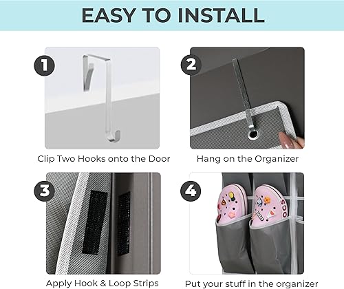 Miniatura 8 de Organizador de zapatos con 24 bolsillos grandes sobre la puerta, organizador de zapatos colgante de tela no tejida, zapatero para puerta, 1 dividido