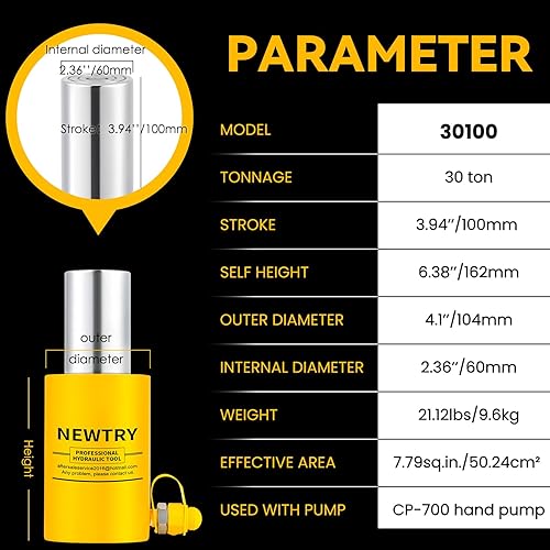 Miniatura 18 de NEWTRY Cilindro hidráulico de 20 toneladas Jack largo de 4 "carrera Porta Power Ram Jack Cilindro de elevación se retrae automáticamente