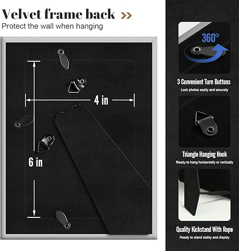 Miniatura 6 de Juego de 4 portarretratos de 5 x 7 con 2 paspartús, marcos de fotos de estilo rústico marrón con vidrio templado, 4 x 6 y 3.5 x 5 con paspartú o 5 x