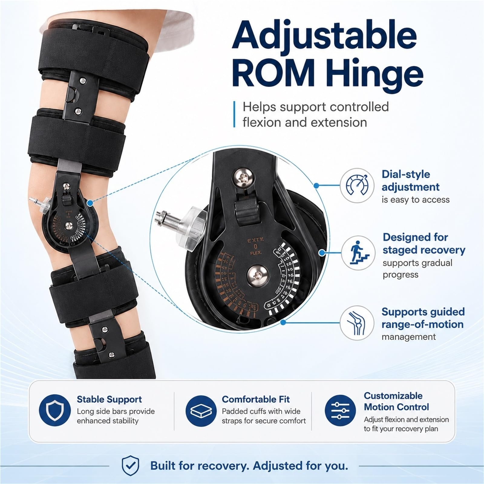 Ginocchiera Ortopedica ROM con Cerniera Regolabile per Recupero Legamenti ACL MCL PCL Post-Operatorio Tutore Ginocchio Stabilizzatore per Uomini e Donne