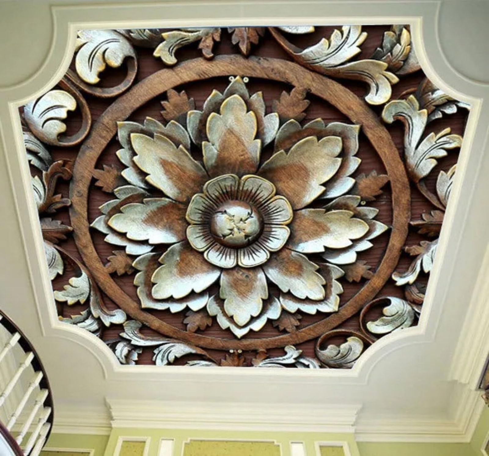 Wallpaper-3D-Xlm 250Cm×170Cm(B×H) Vintage Wood Carving Three Dimensional Flowers Art 3D Wallpaper Easy Install Feature Office Living Room Sofa Bedroom Tv Background Wall Decoration-250Cm×170Cm