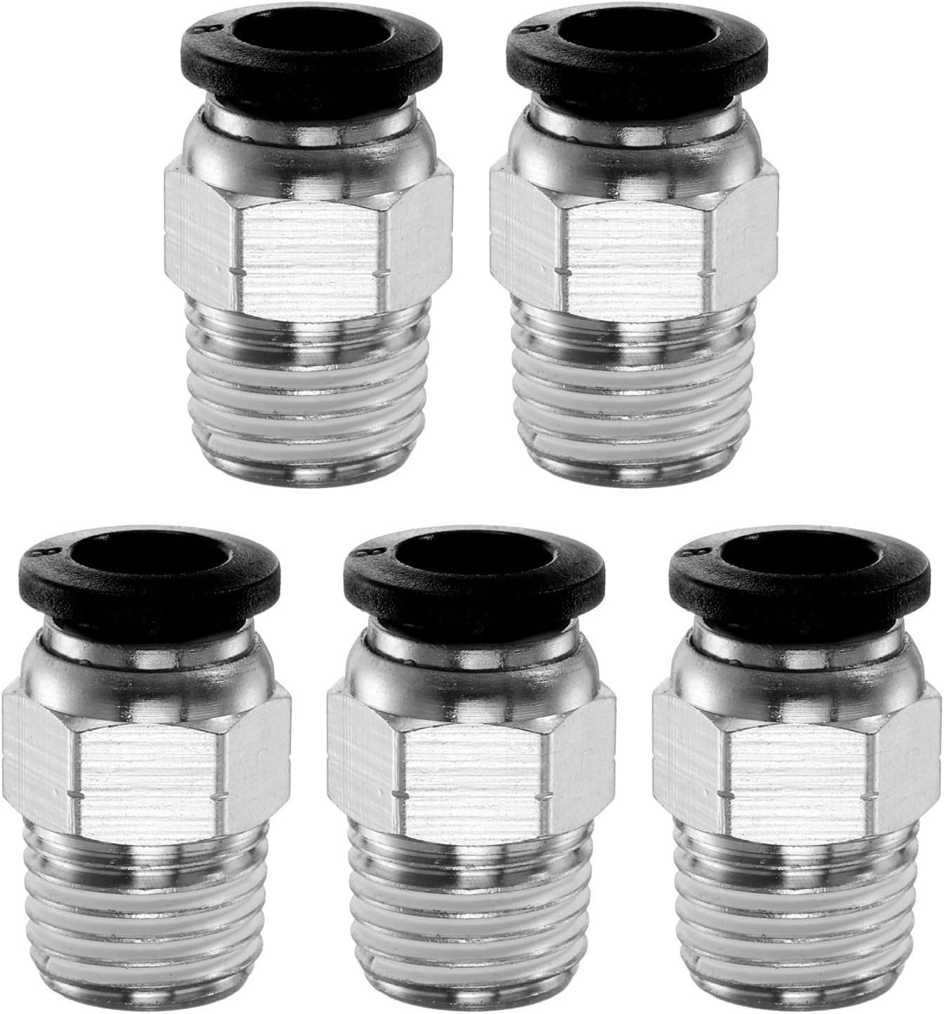 uxcell 5pcs One-Touch Pipe Fitting Pneumatic Straight Fitting 8mm Tube OD x 1/4" Thread Male Straight Quick Connector Copper Pneumatic Push Air Fitting Hose Connection Joint Plumbing Parts Industrial