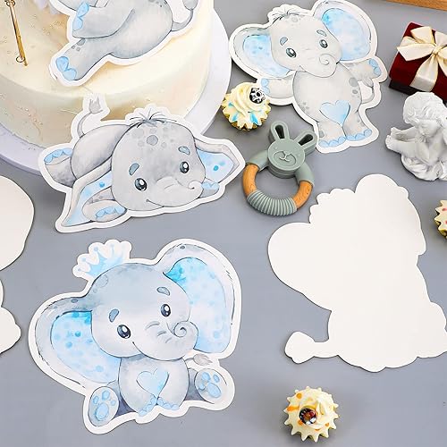 Miniatura 5 de Tatuo 36 piezas de recortes temáticos de elefantes, decoraciones de baby shower, bonitos recortes de elefante azul para baby shower, fiesta de