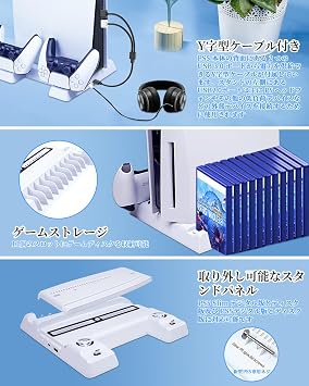 2023 PS5 Slim/PS5 Stand, Vertical Stand, For PS5 Slim/PS5, Cooling Fan, 3 Levels of Wind Speed Adjustment, Controller Charging Stand, Charge 2 Devices Simultaneously, RGB Light, USB Port, TYPE-C