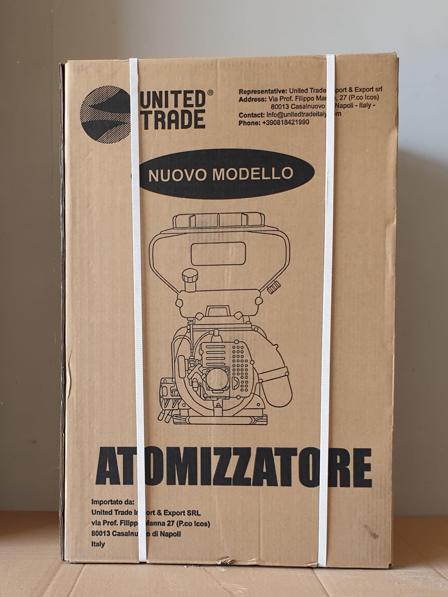 UNITED TRADE NEBULIZATORE, ATOMIZZATORE, IRRORATORE, SANIFICA/DISINFETTA 20LT. 43CC, MOD. TURBO 5MT VERTICALE + OMAGGIO OCCHIALI E CUFFIE PROTETTIVE