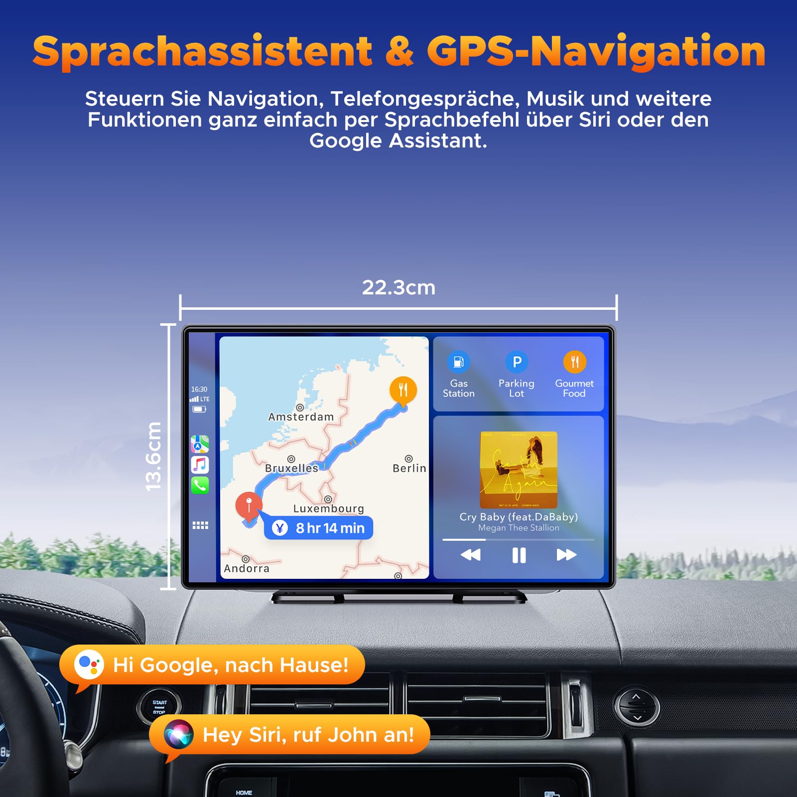 Volam Portátil Radio Coche con Inalámbrico A-pple Carplay & Android Auto,9 Pulgadas Autoradio Estéreo IPS Pantalla Táctil con Bluetooth 5.0, Pantalla de Coche con Asistencia de Voz/Mirror Link/FM/AUX