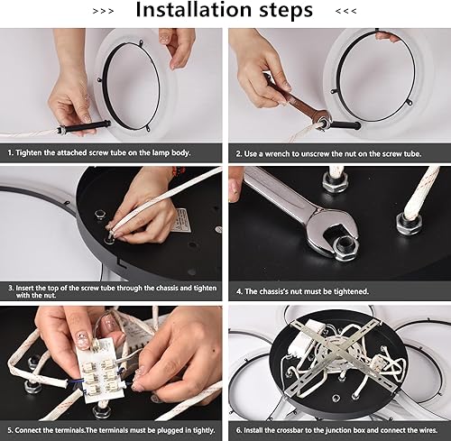 Miniatura 9 de Vikaey Lámpara de techo moderna, 8 anillos LED de montaje empotrado, accesorios de iluminación de techo blancos, lámpara cercana a techo para sala