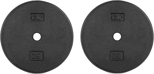 CAP Barbell Placas de peso estándar de hierro fundido de 1 pulgada, individuales y juegos 1.25-50 libras Múltiples opciones