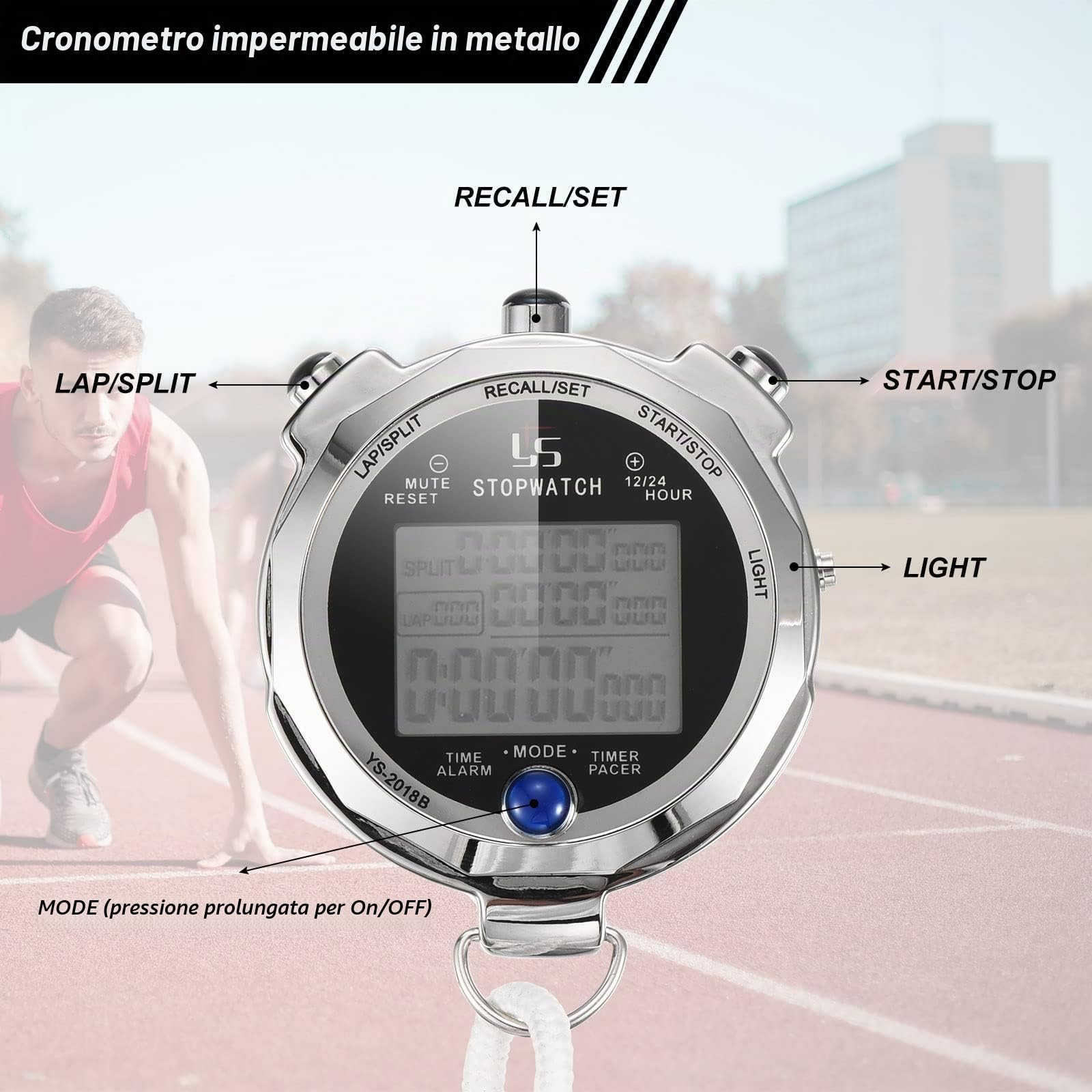 PATIKIL Metallo Cronometro Stop Orologio, Cronometro Timer con Retroilluminazione 100/200 Giro Memoria 0.001 Secondo Cronometraggio Digitale Stop Guarda per Allenatore Sport Competizioni