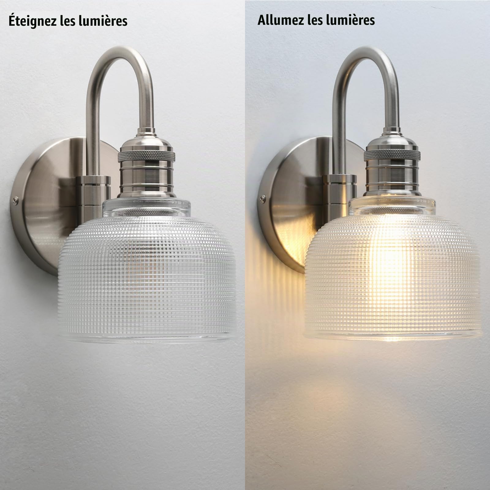 Pathson Vintage Col de Cygne Applique Murale Industriel E27 Luminaires Intérieur Abat-jour en Verre Bol Lampe Murale pour Salle à Manger Cuisine Miroir de Courtoisie (Argent brossé)
