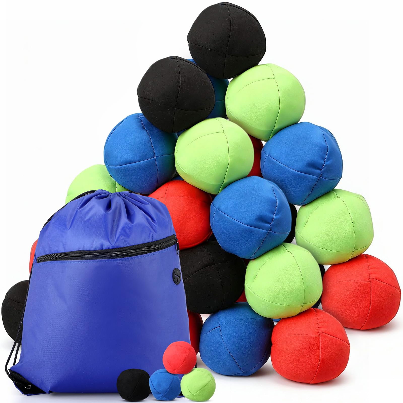 32 Pack Footbag with Pouch, Small Suede, 8 Panel, Multicolor