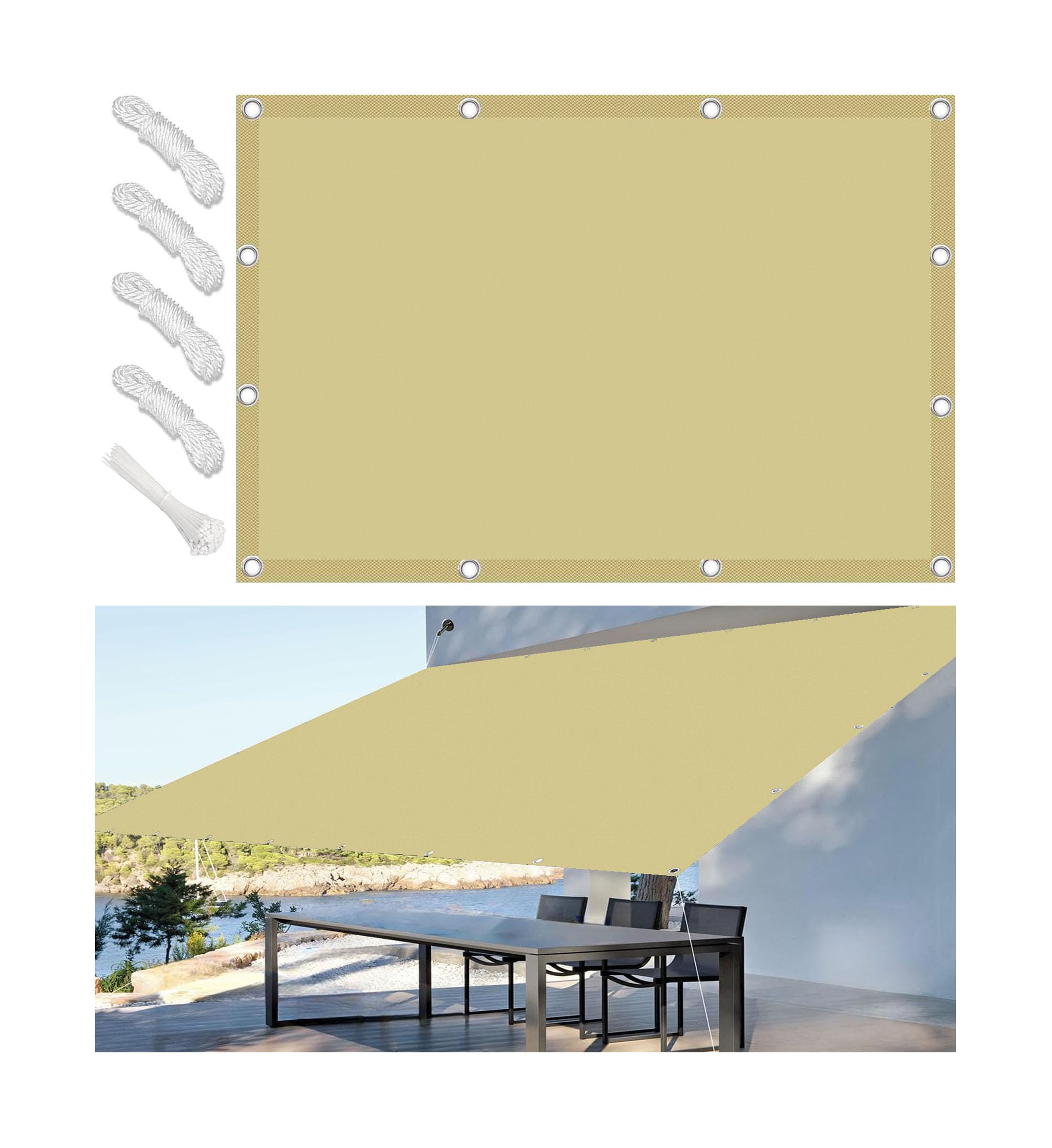 Shade Cloth Waterproof Rectangle 2x6M Sun Shade Sail Waterproof Outdoor Garden Patio Party Sunscreen Awning Canopy 98% UV Block with Rope for Outdoors Garden Patio Yard Party Sand — image 1