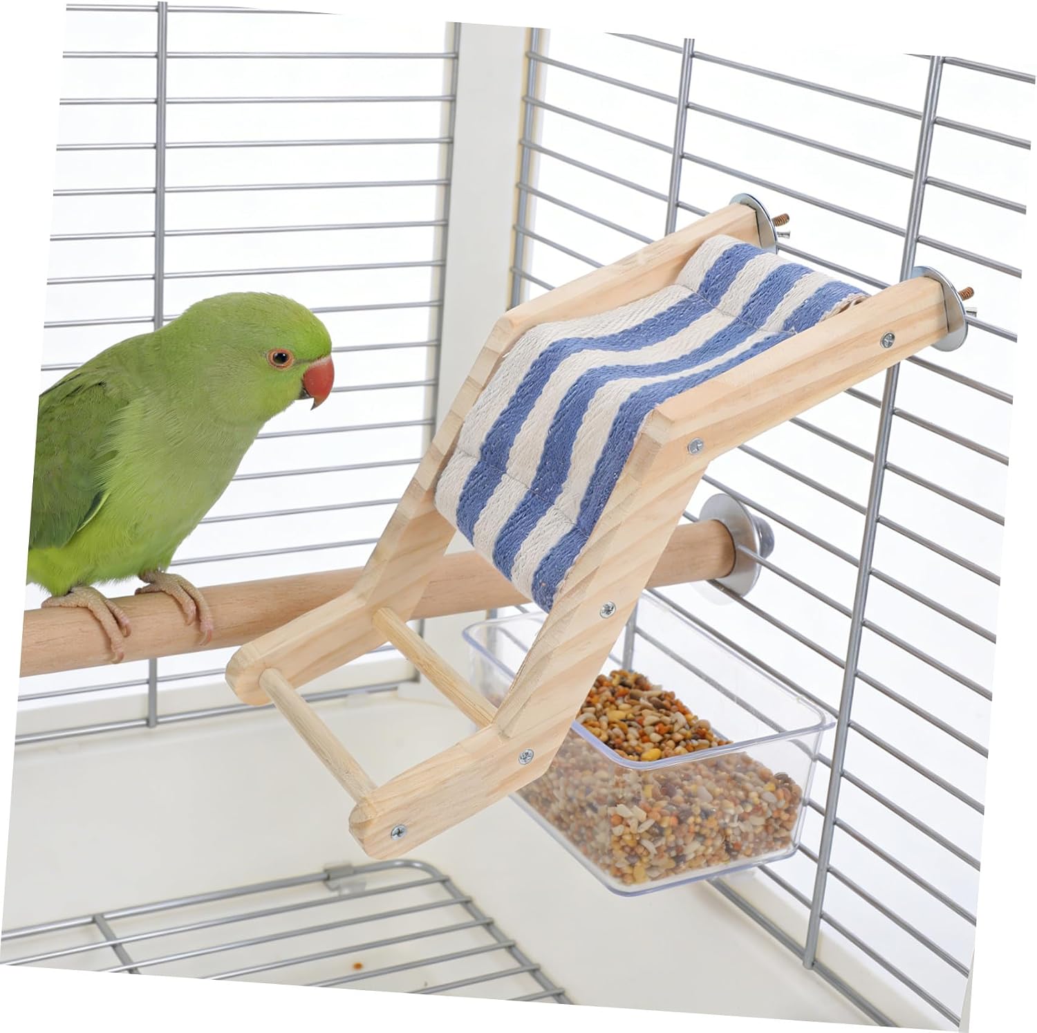 Wooden Parrot Ladder Bridge for Bird Cage with Rope Climbing Stand, Muscle Strengthening and Engaging Playtime for Parrots and Parakeets in Pet Habitats, Size 9.65x4.53x2.64 Inches