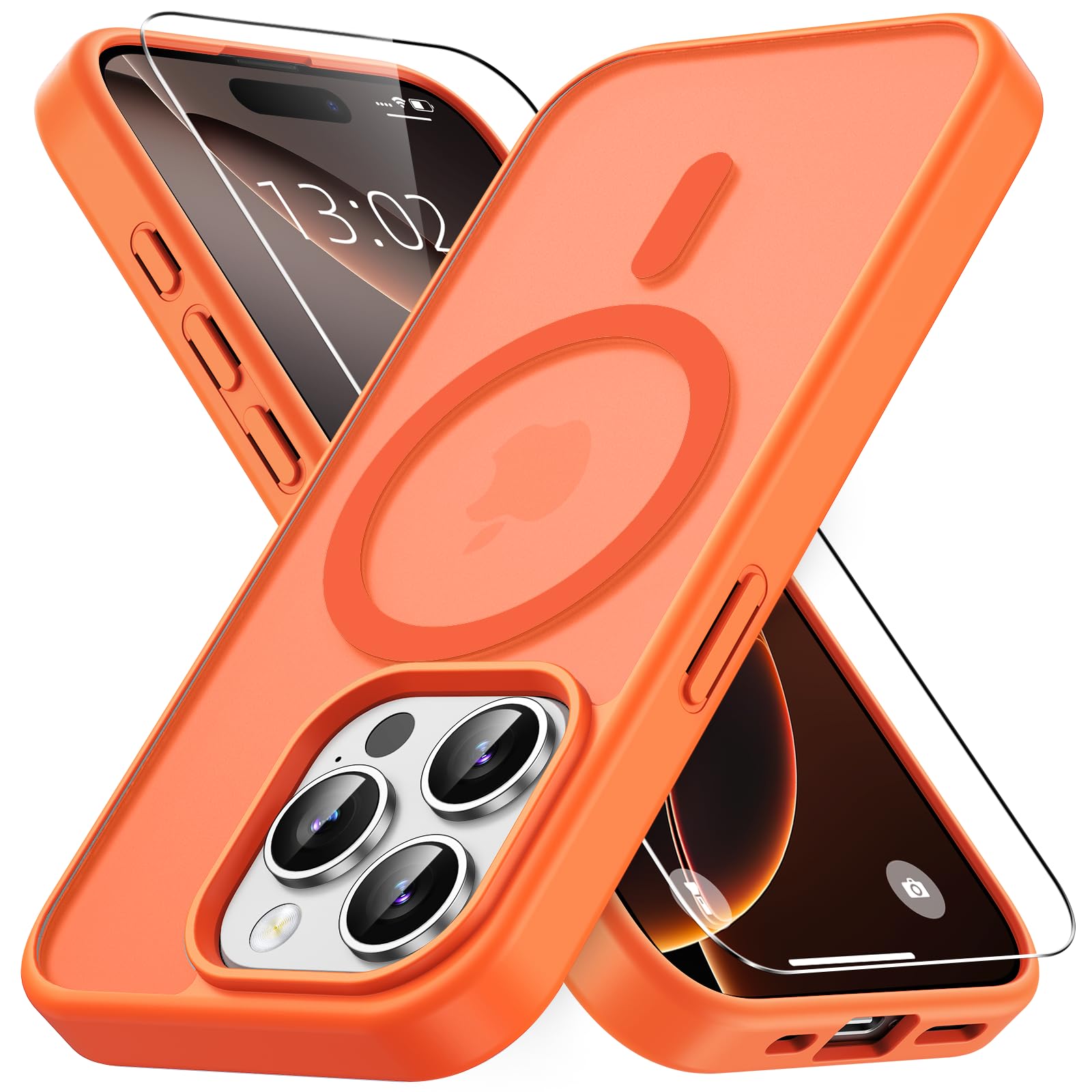 Vansdon Cover Magnetica per iPhone 15 Pro Max con 1 Pezzi Vetro Temperato | Arancia, Compatibile con Magsafe, Protezione anticaduta di livello militare, Custodia Traslucida Opaca Sottile Antiurto