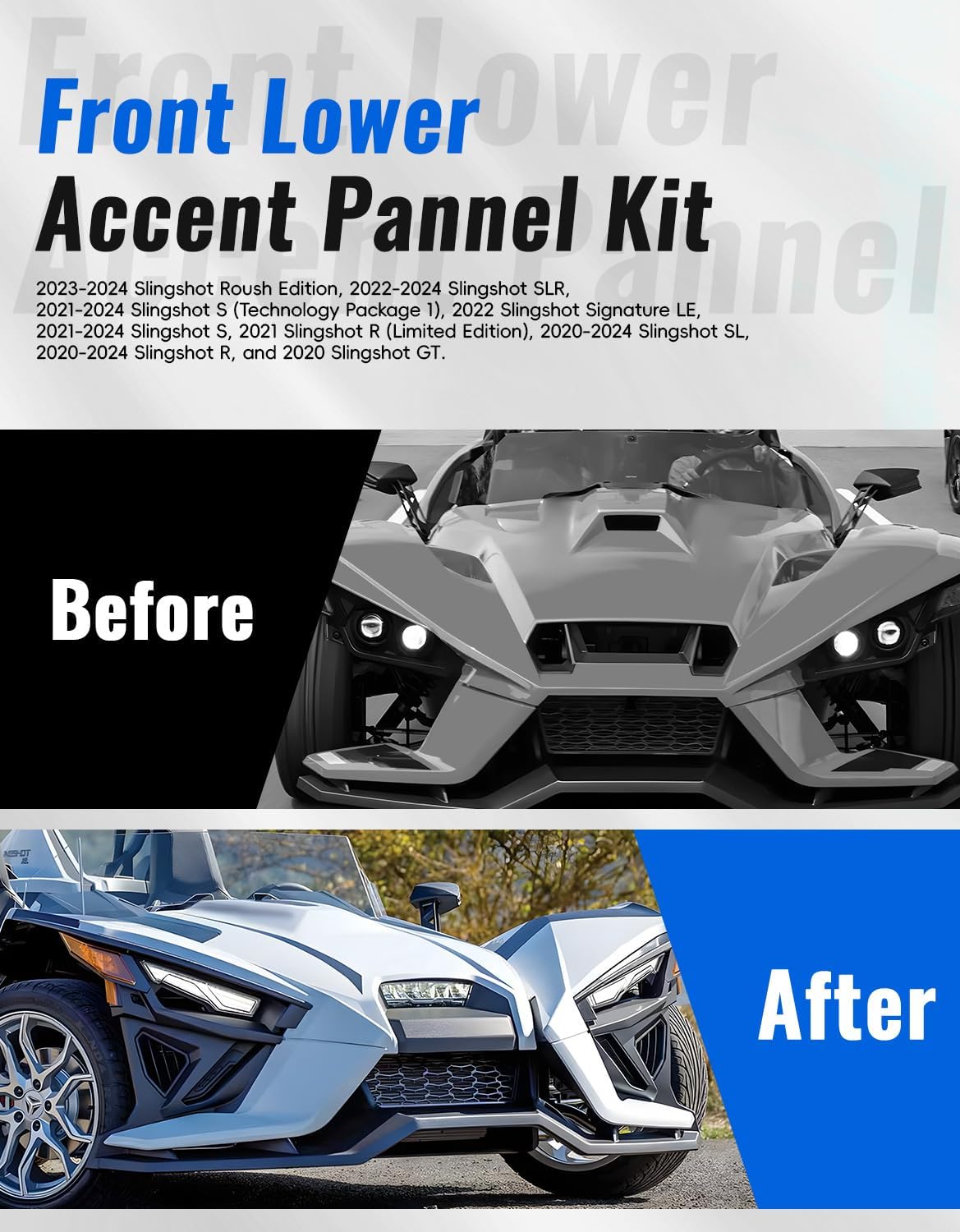 Front Lower Accent Panel Kit for Slingshot, 2PCS DRL Decorative Plate Lights Exterior Housing Trim Panel for Polaris Slingshot S SL SLR R GT 2020-2024 Accessories, Replace OEM #2884605