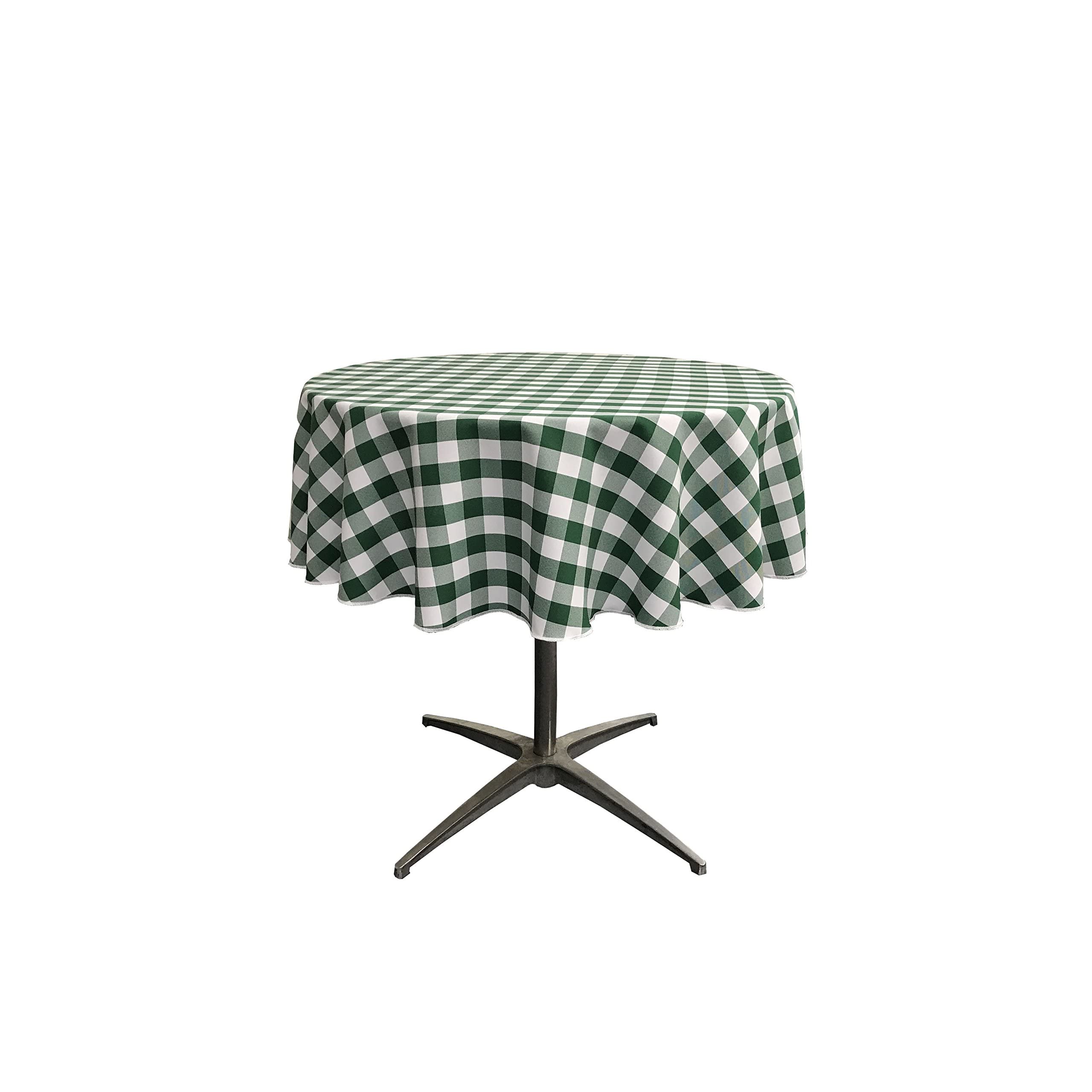 La Linen Green/White Poly Checkered Round Tablecloth, 58-Inch,