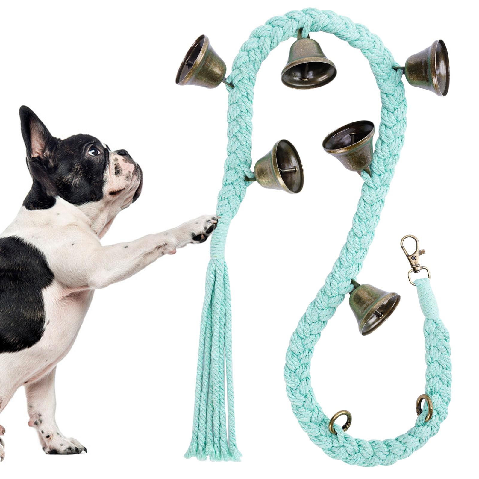 Dog Bell for Door Potty Training, Cotton Handwoven Dog Doorbell with 6 Extra Loud Bells for Dog Training, Adjustable Hanging Door Bell for Small