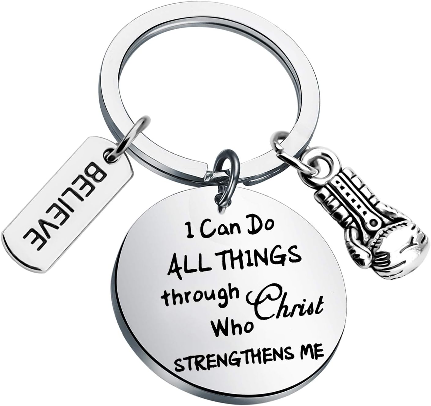 LQRI Boxing Glove Keychain Boxer Gift I Can Do All Things Through Christ Who Strengthens Me Keychain Fitness Gifts for Boxer