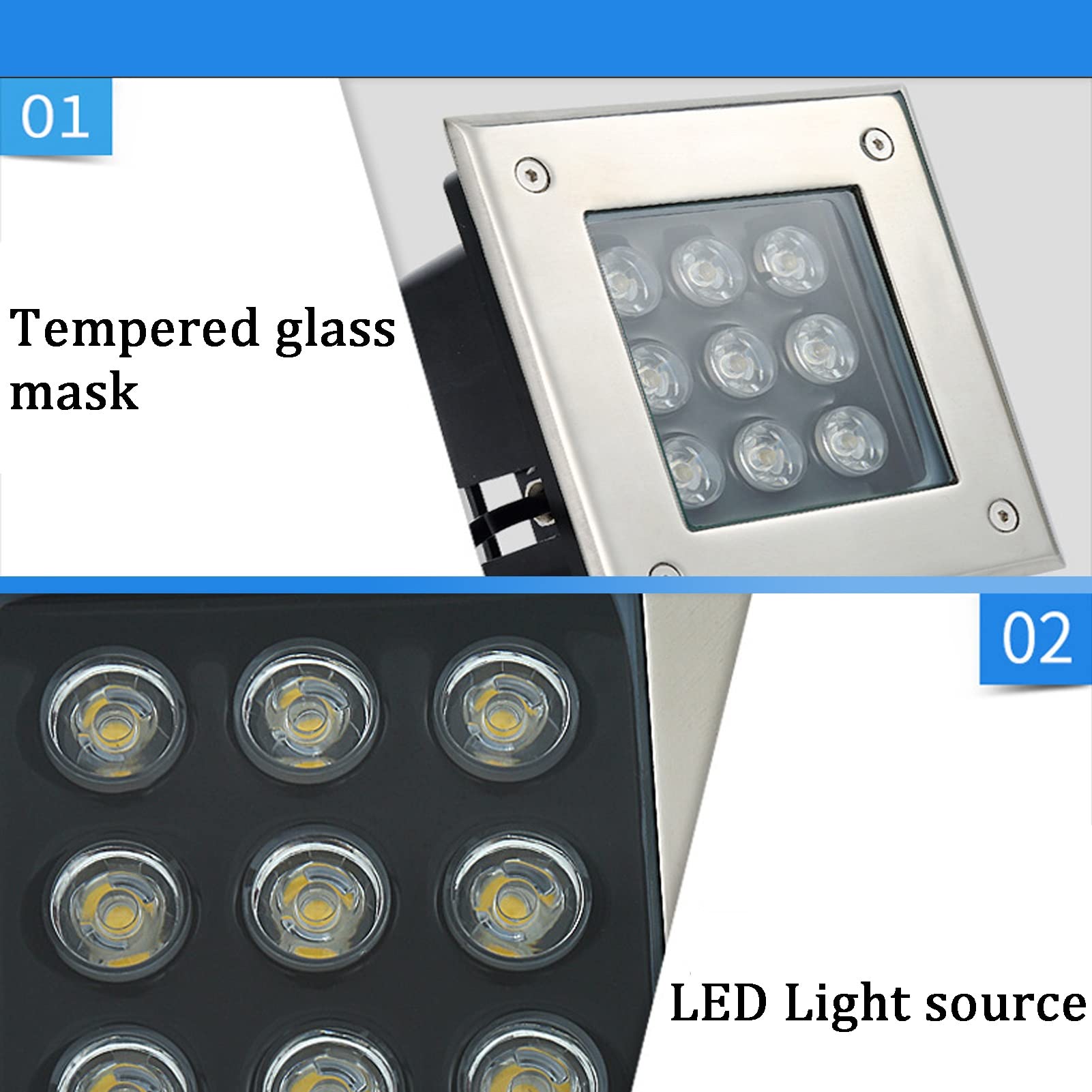 Quadrato Esterno Faretti da Pavimento Luci Terra Alluminio Antiruggine IP65 Impermeabile Incasso Faretto per Vialetto Ponte Sentieri Illuminazione del Percorso
