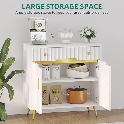 Miniatura 6 de DWVO Aparador de buffet con cajón, gabinete de almacenamiento moderno con acabado pintado en aerosol, gabinete de barra de café con mesa de consola