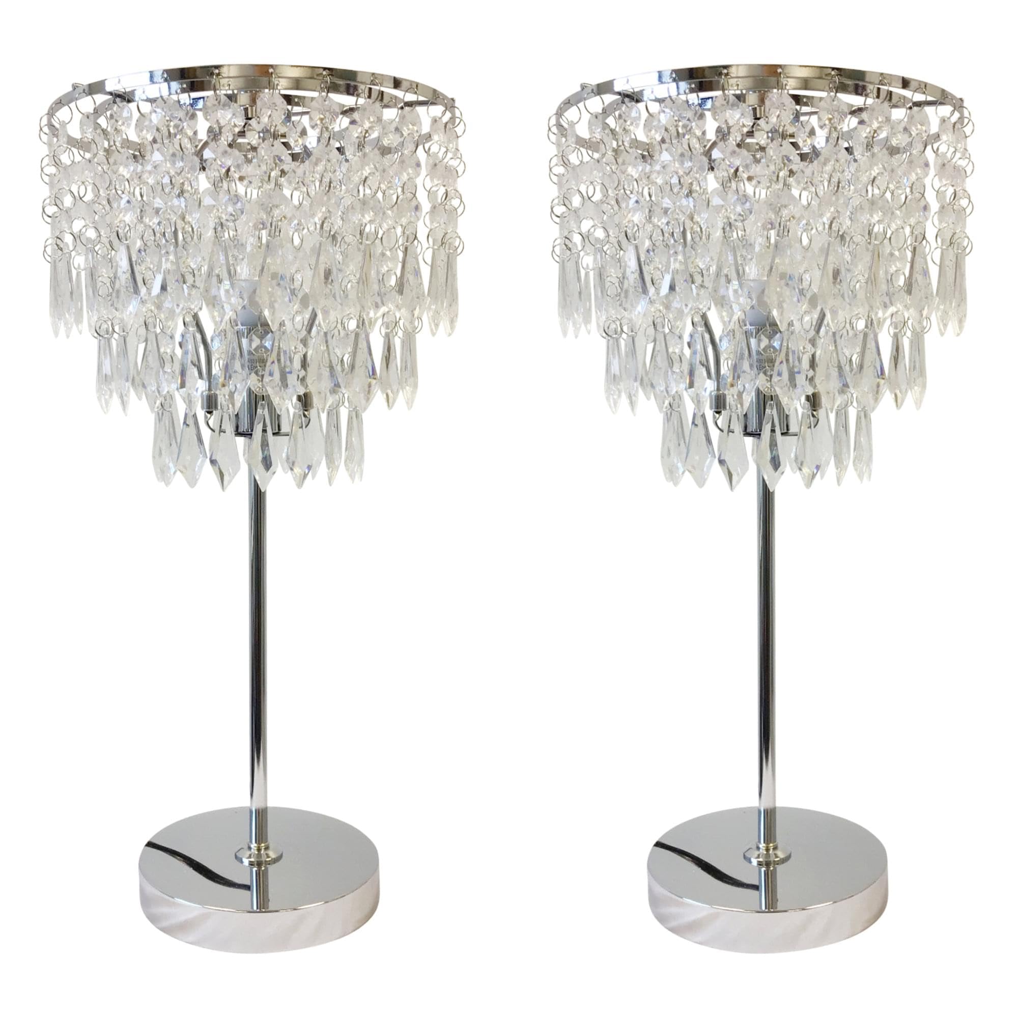 firstchoicelighting Set of 2 Jewelled Table Lamps Bedside Lights Polished Chrome with Acrylic Crystal Shades Modern Glam Light